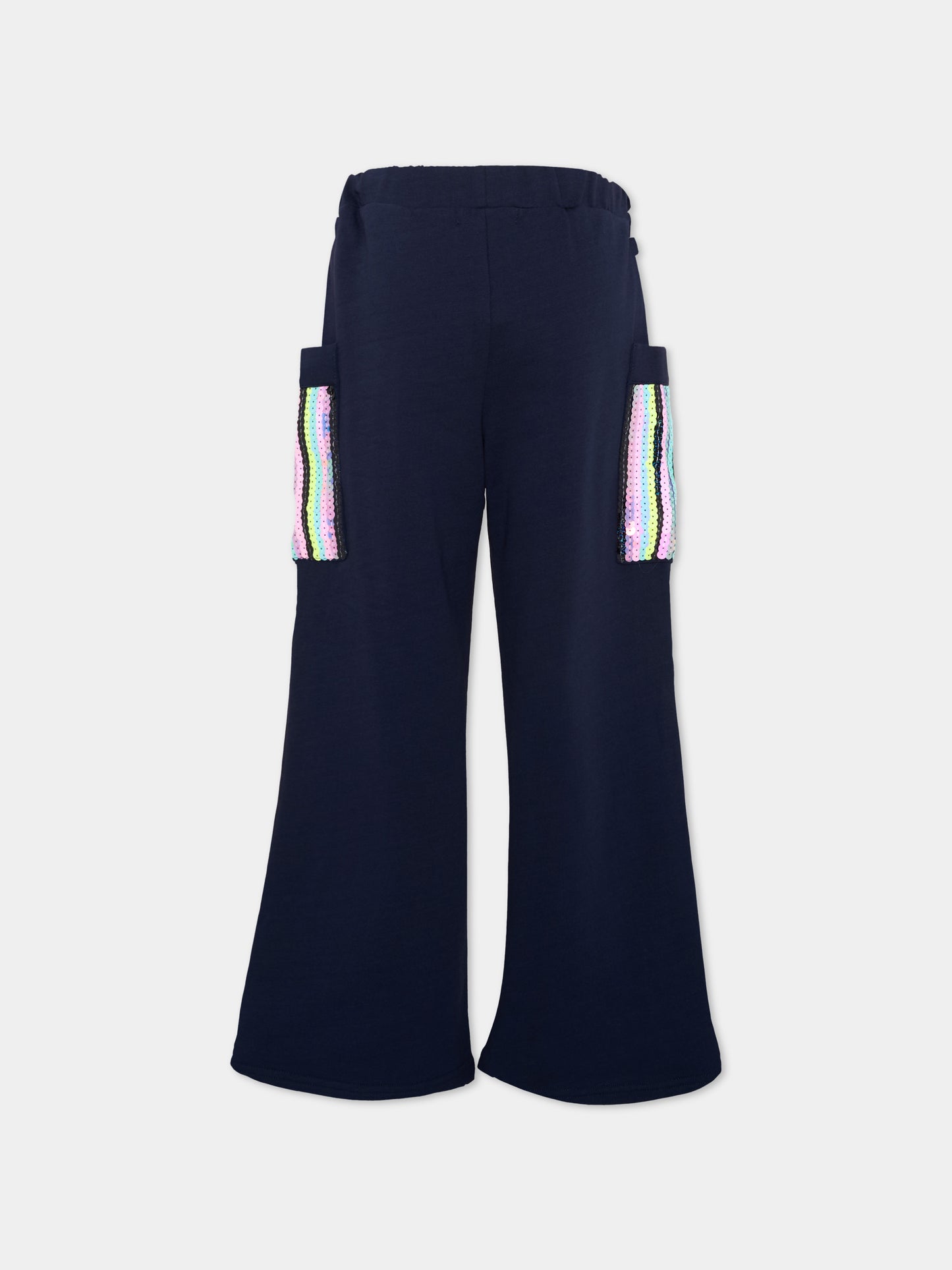 Pantaloni sportivi blu per bambina con paillettes,Billieblush,U22420 85T