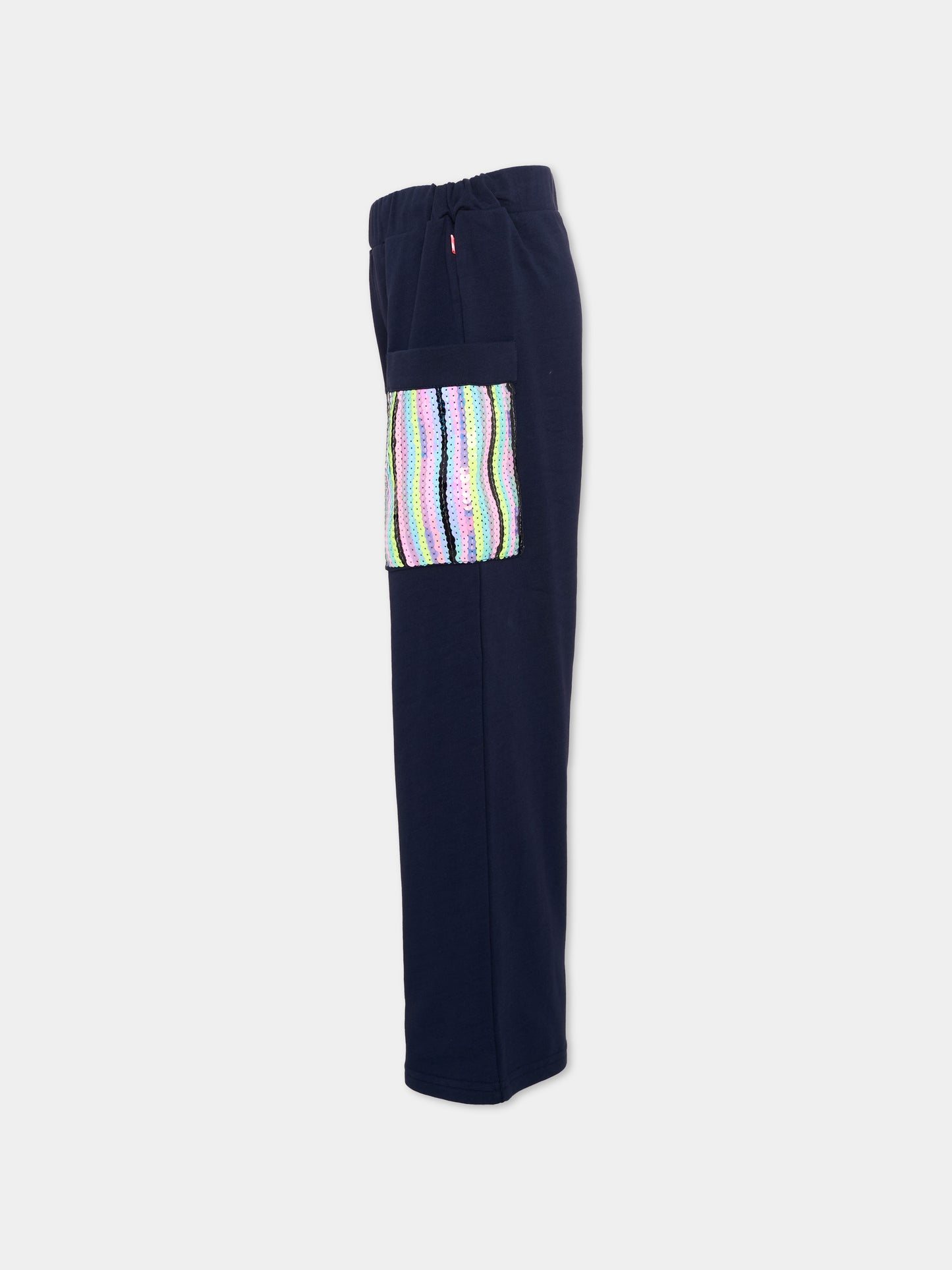 Pantaloni sportivi blu per bambina con paillettes,Billieblush,U22420 85T