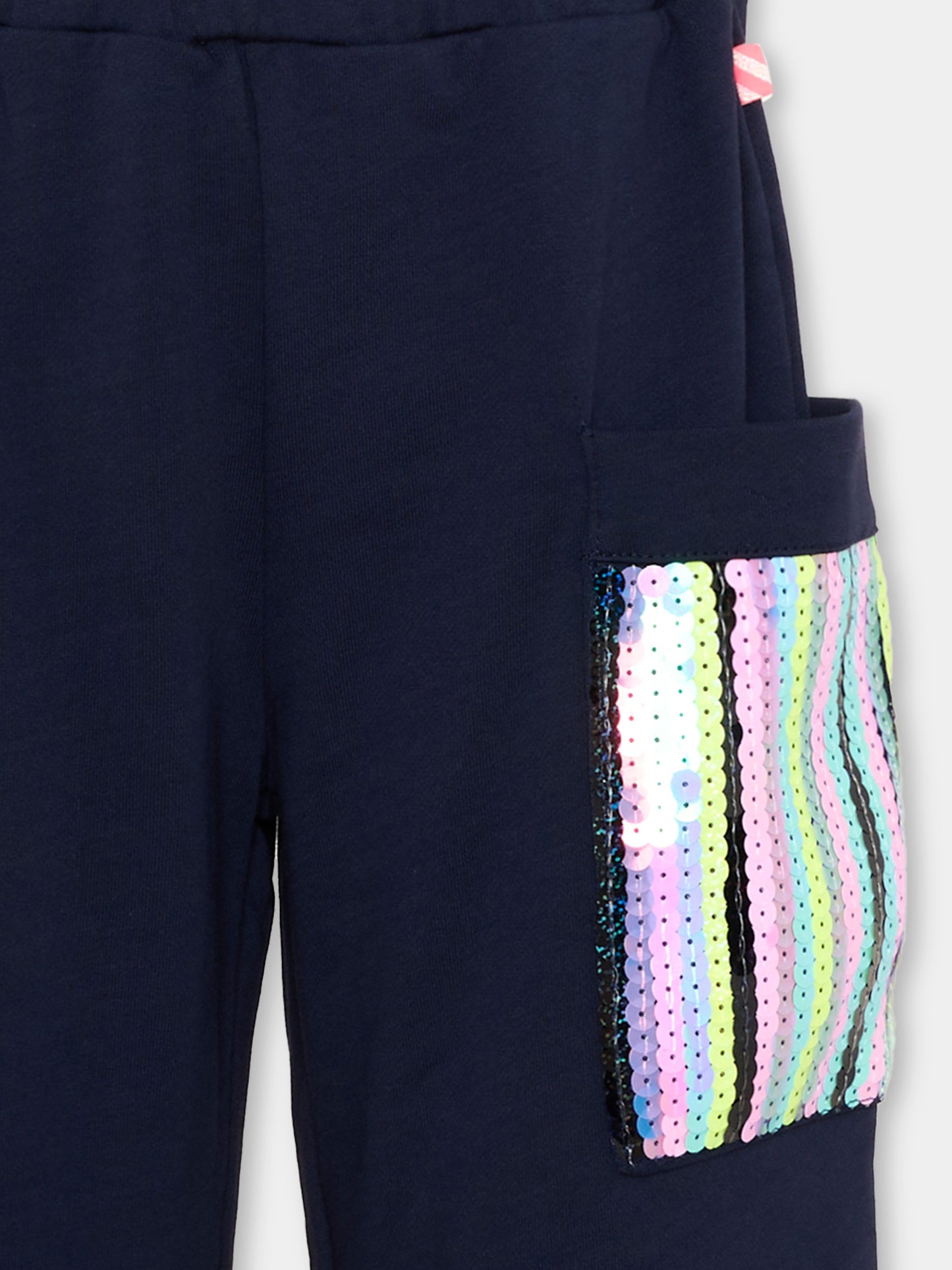 Pantaloni sportivi blu per bambina con paillettes,Billieblush,U22420 85T