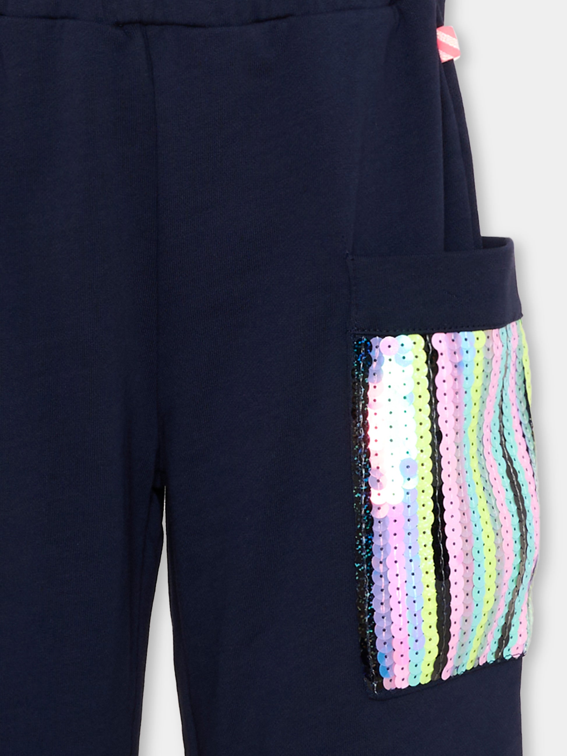 Pantaloni sportivi blu per bambina con paillettes,Billieblush,U22420 85T
