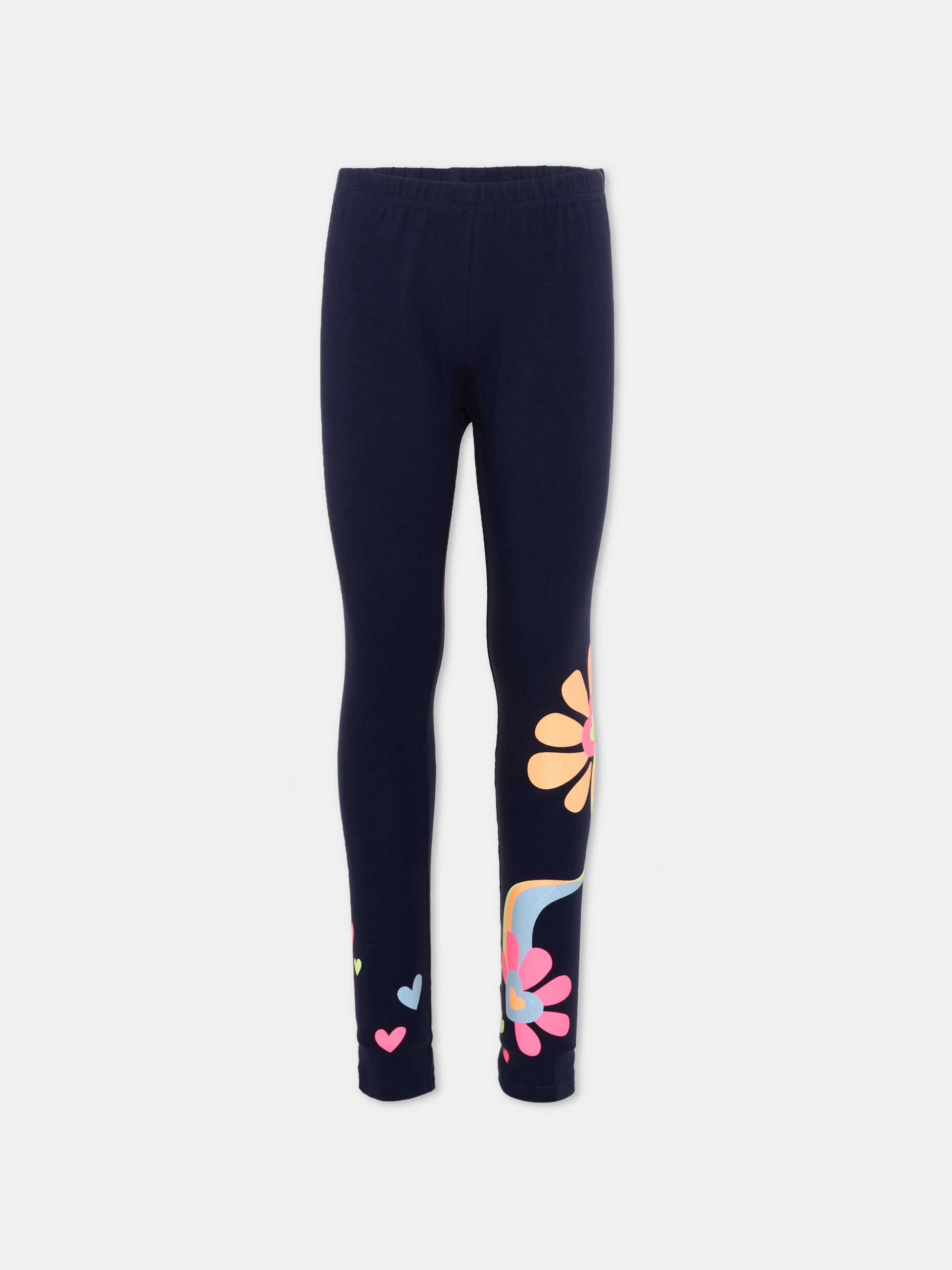 Leggings blu per bambina con fiori,Billieblush,U22421 85T