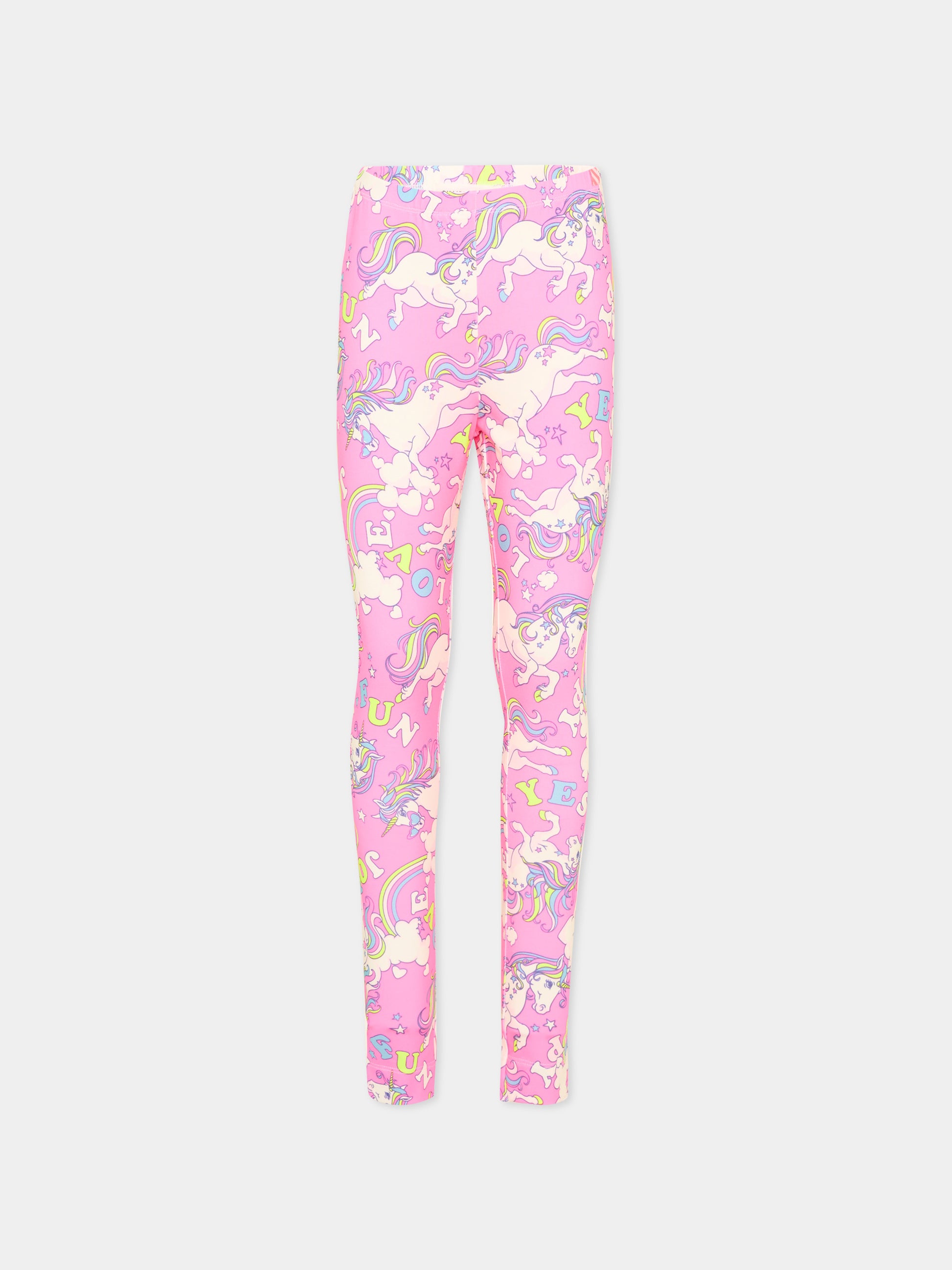 Leggings rosa per bambina con unicorni,Billieblush,U22423 47A