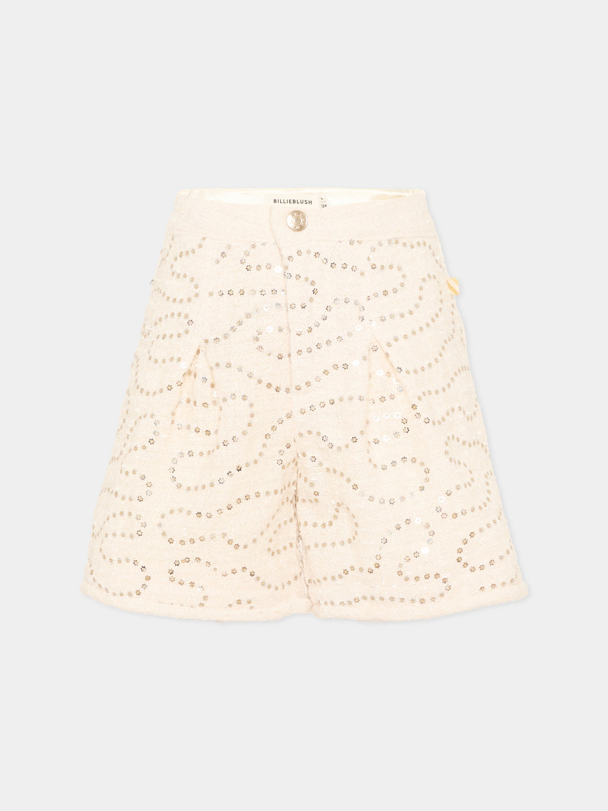 Shorts avorio per bambina con paillettes,Billieblush,U22429 121