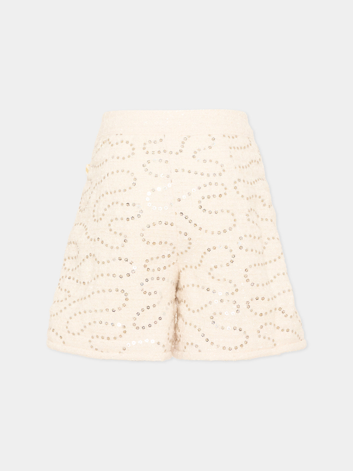 Shorts avorio per bambina con paillettes,Billieblush,U22429 121
