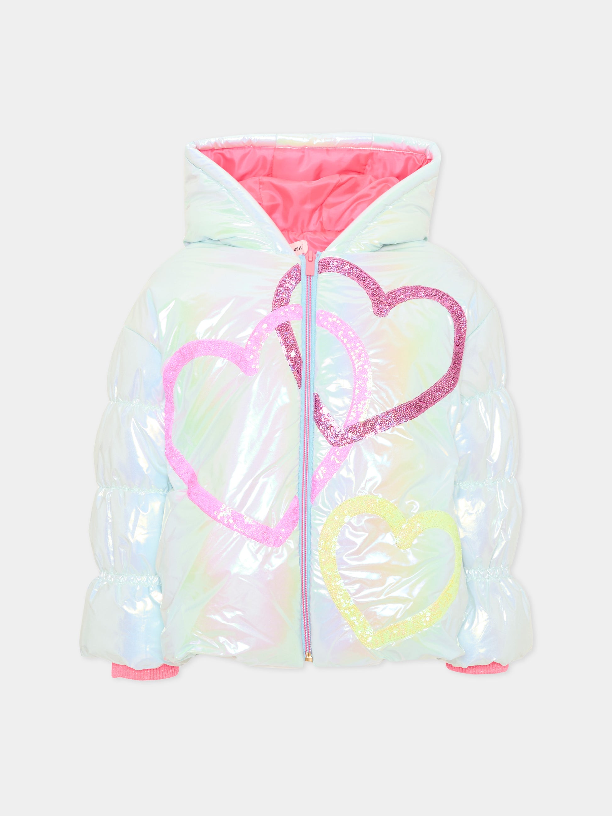 Piumino celeste per bambina con cuori,Billieblush,U22438 78R