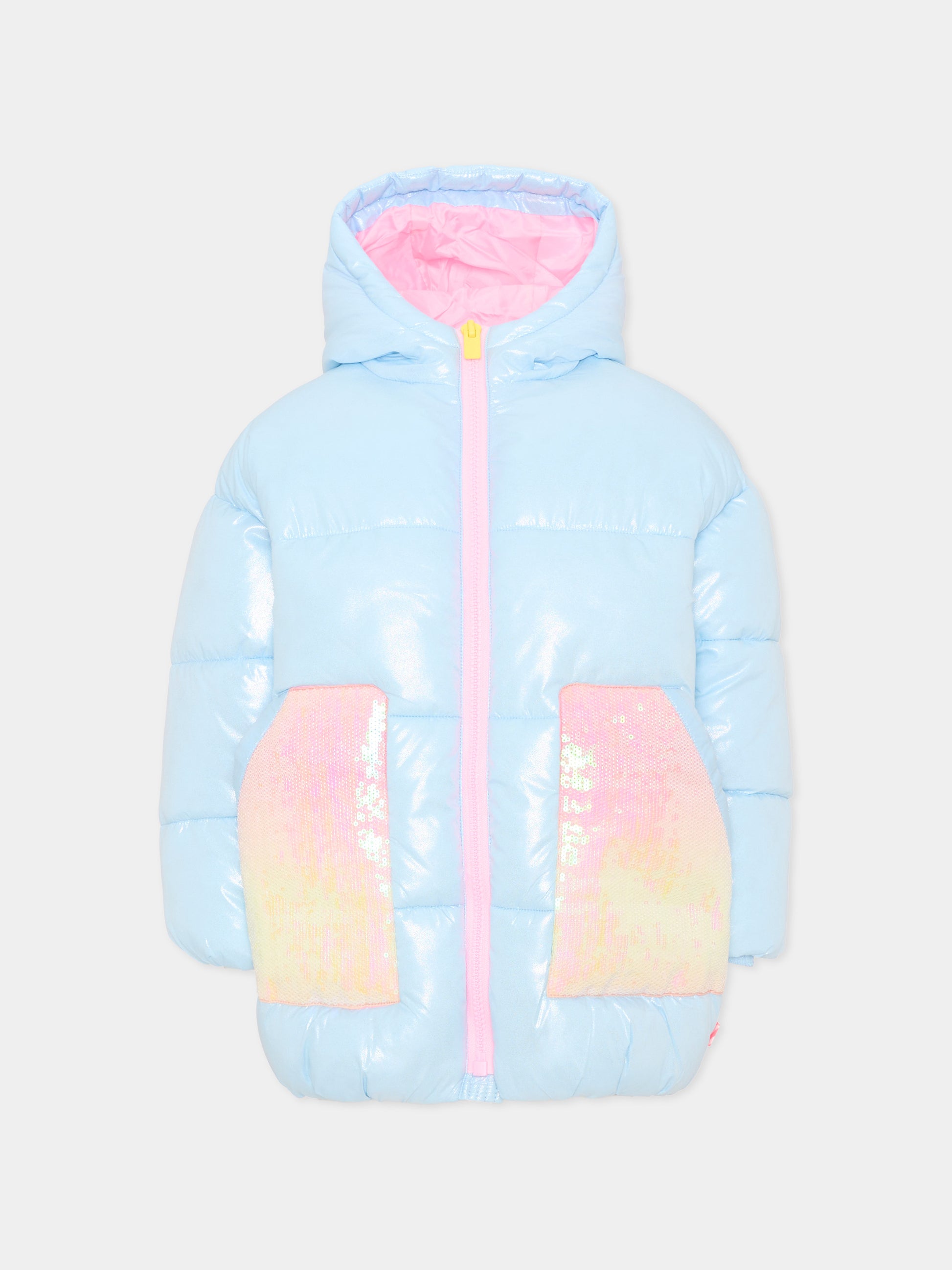 Piumino celeste per bambina con paillettes,Billieblush,U22446 78R