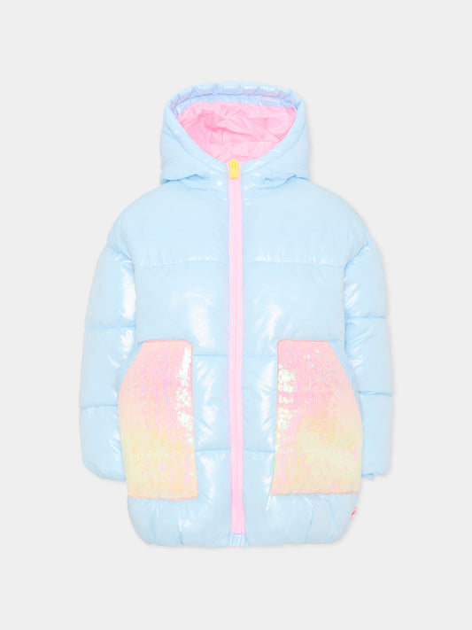Piumino celeste per bambina con paillettes,Billieblush,U22446 78R
