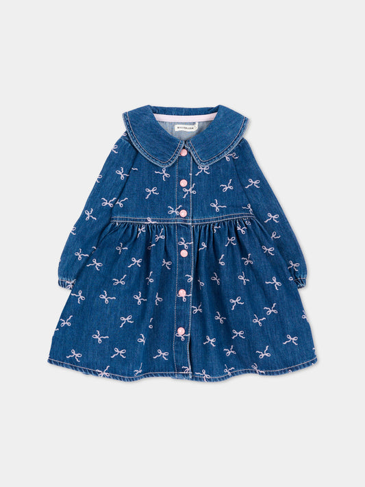 Vestito denim per neonata con fiocchi,Billieblush,U22456 Z10