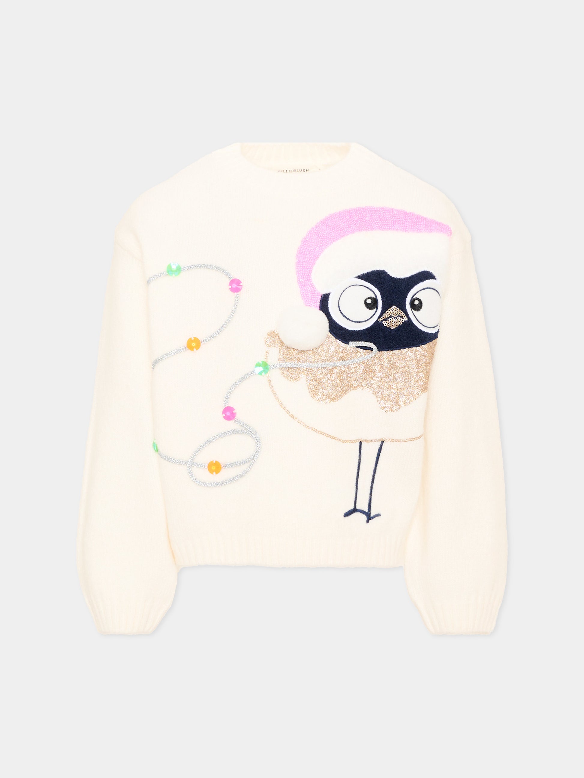 Maglione avorio per bambina con pinguino,Billieblush,U22471 121