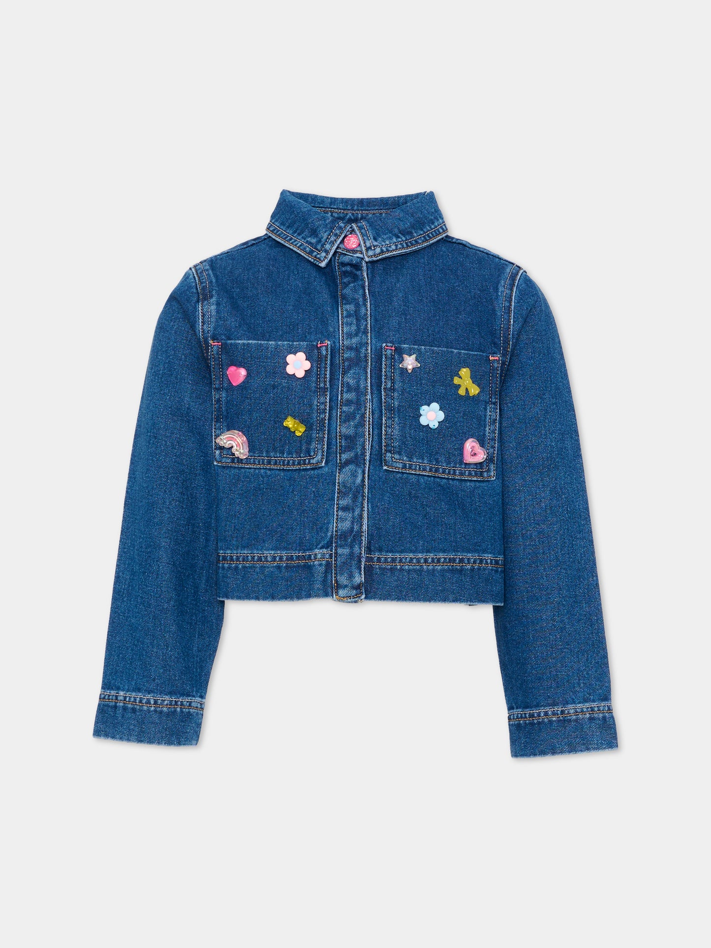 Giubbotto di jeans denim per bambina con applicazioni,Billieblush,U22562 Z22