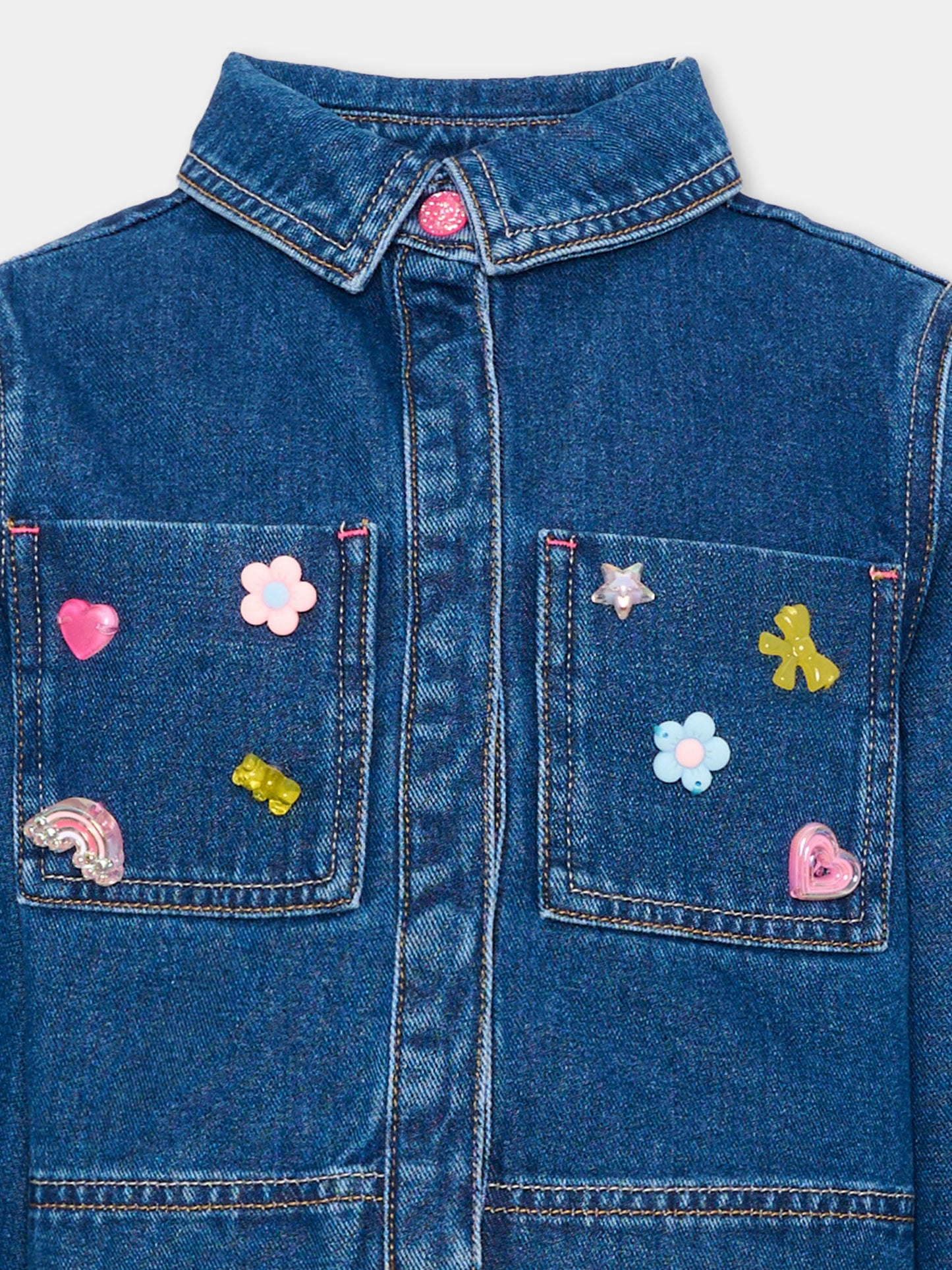 Giubbotto di jeans denim per bambina con applicazioni,Billieblush,U22562 Z22