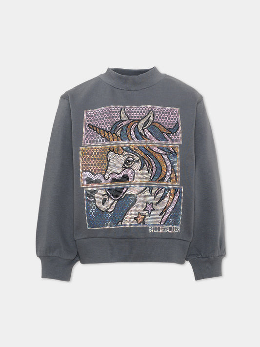 Felpa grigia per bambina con unicorno,Billieblush,U22592 083