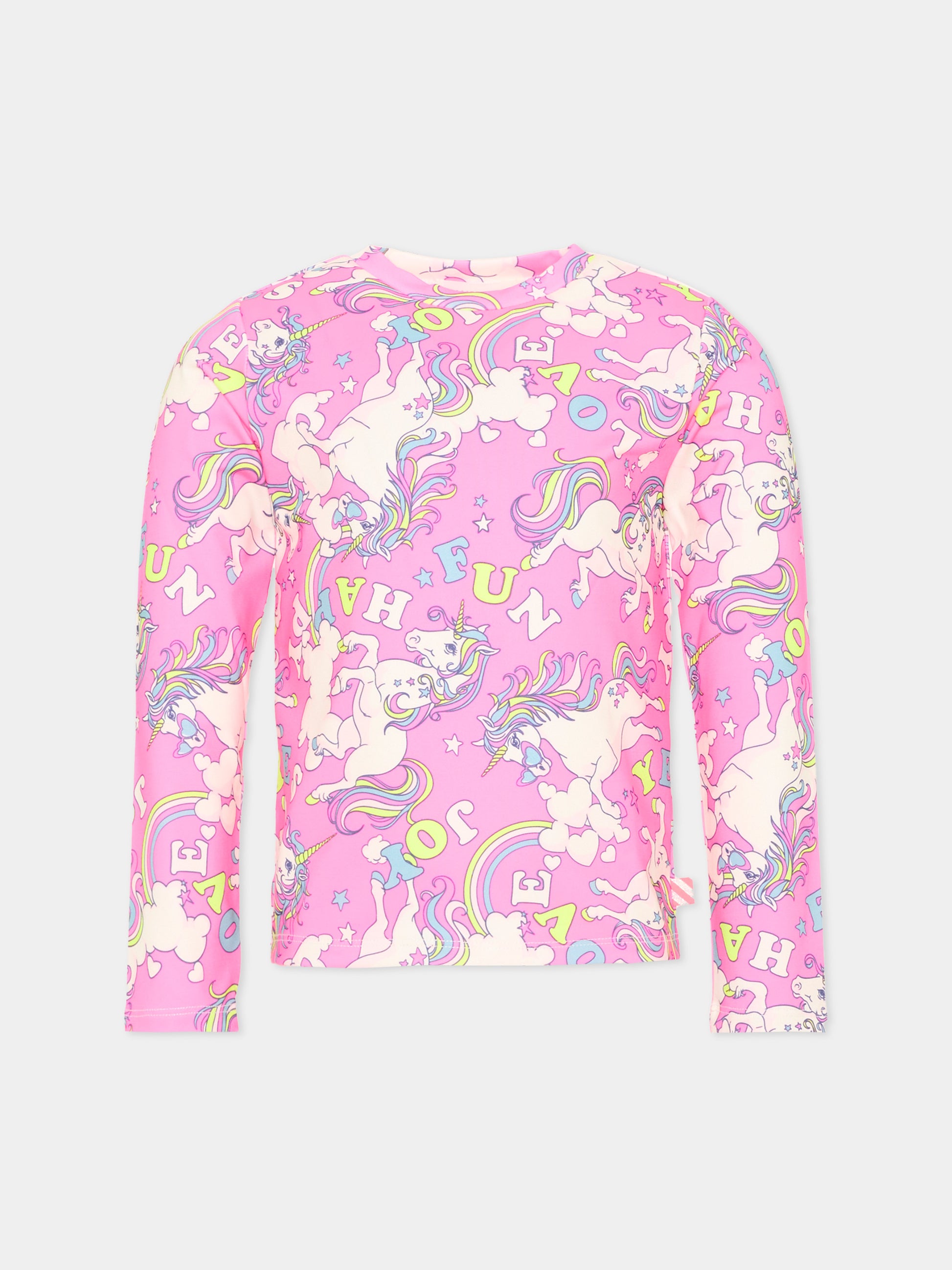 T-shirt rosa per bambina con unicorni,Billieblush,U22604 47A