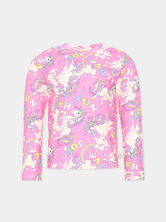 T-shirt rosa per bambina con unicorni,Billieblush,U22604 47A