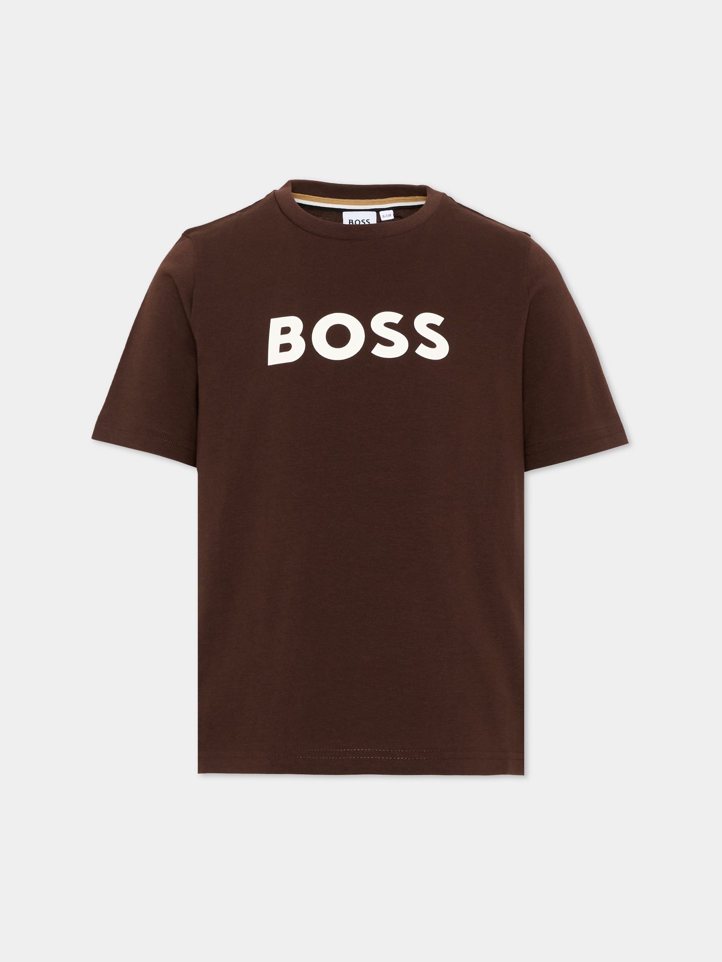 T-Shirt marrone per bambino con logo,Boss,J52711 343