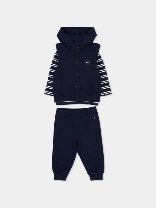 Completo sportivo lungo blu per neonato con logo,Boss,J53311 849