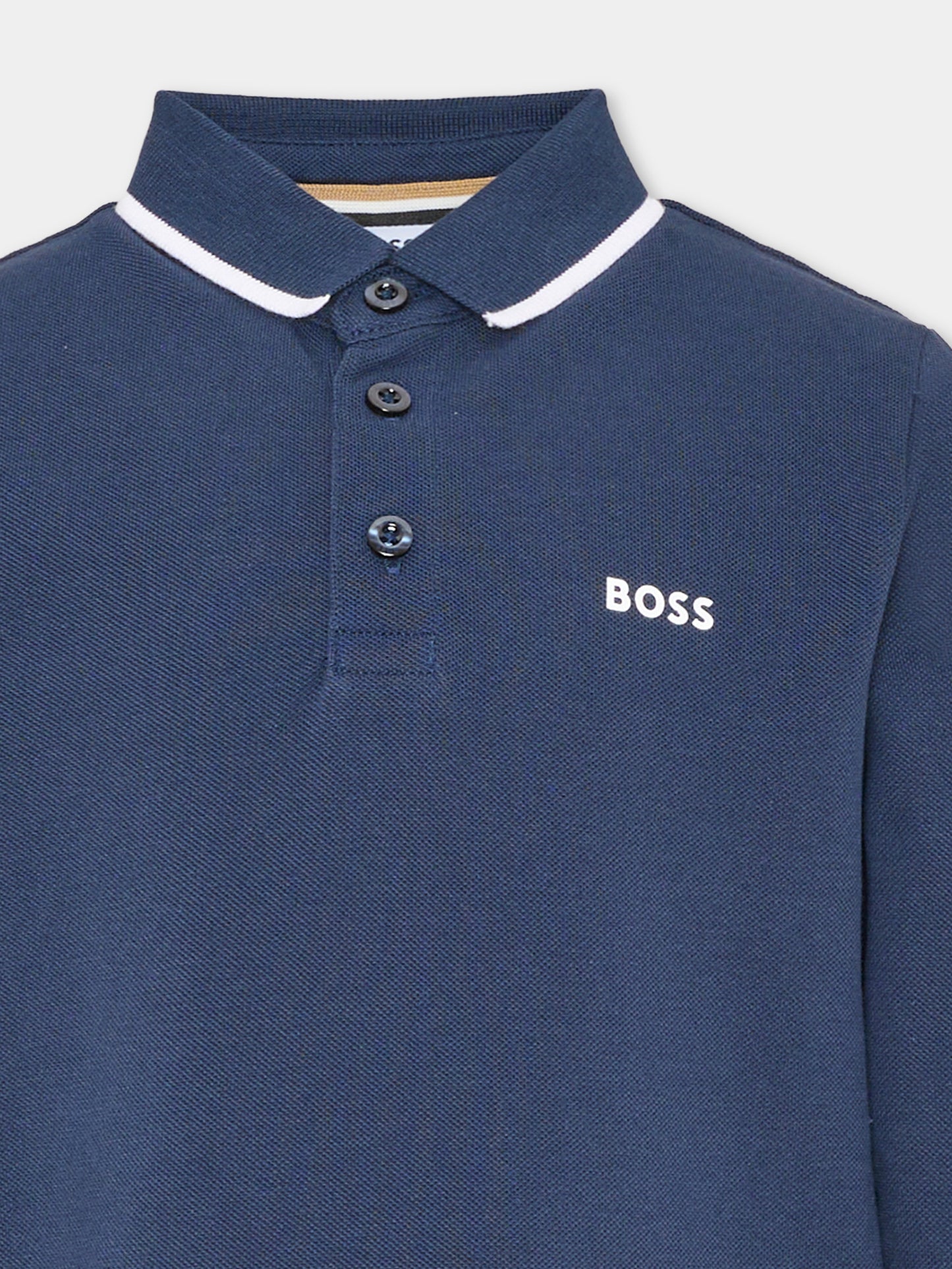 Polo a manica lunga blu per bambino,Boss,J53376 849