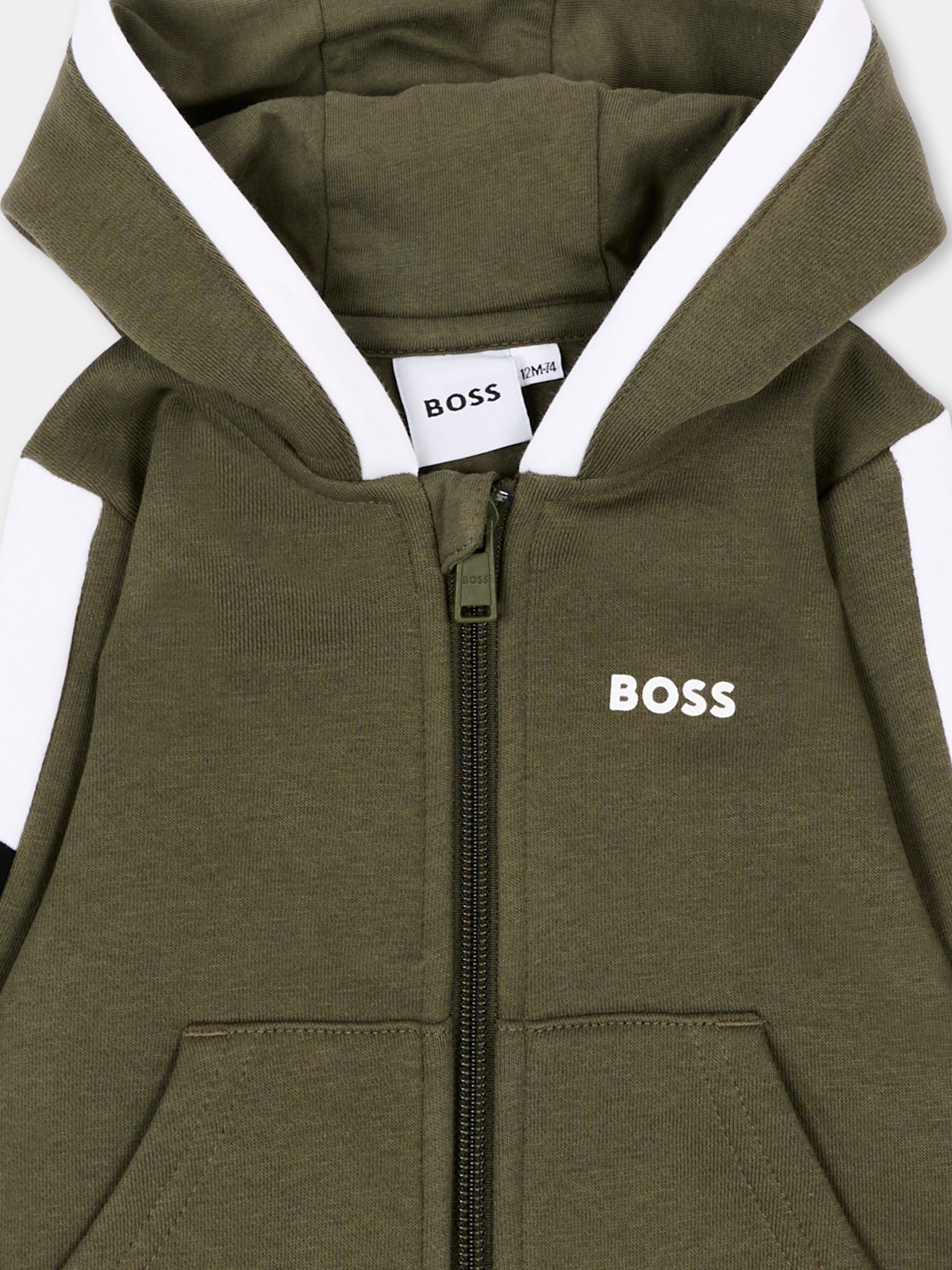 Felpa verde per neonato con logo,Boss,J53480 63D