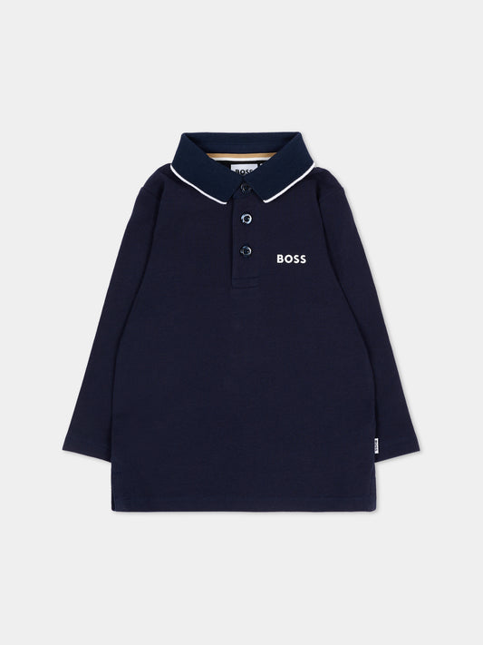 Polo blu per neonato con logo,Boss,J53481 849