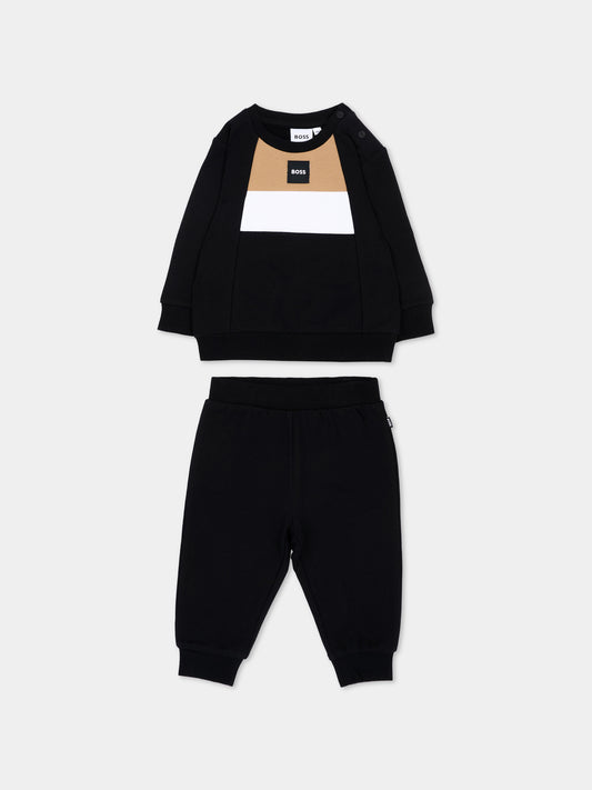 Completo sportivo nero per neonato con logo,Boss,J53699 09B