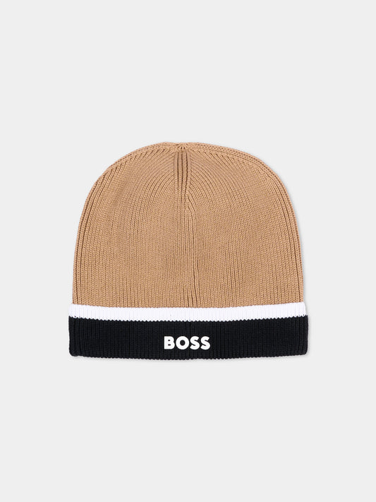 Berretto beige per bambino con logo,Boss,J53587 269