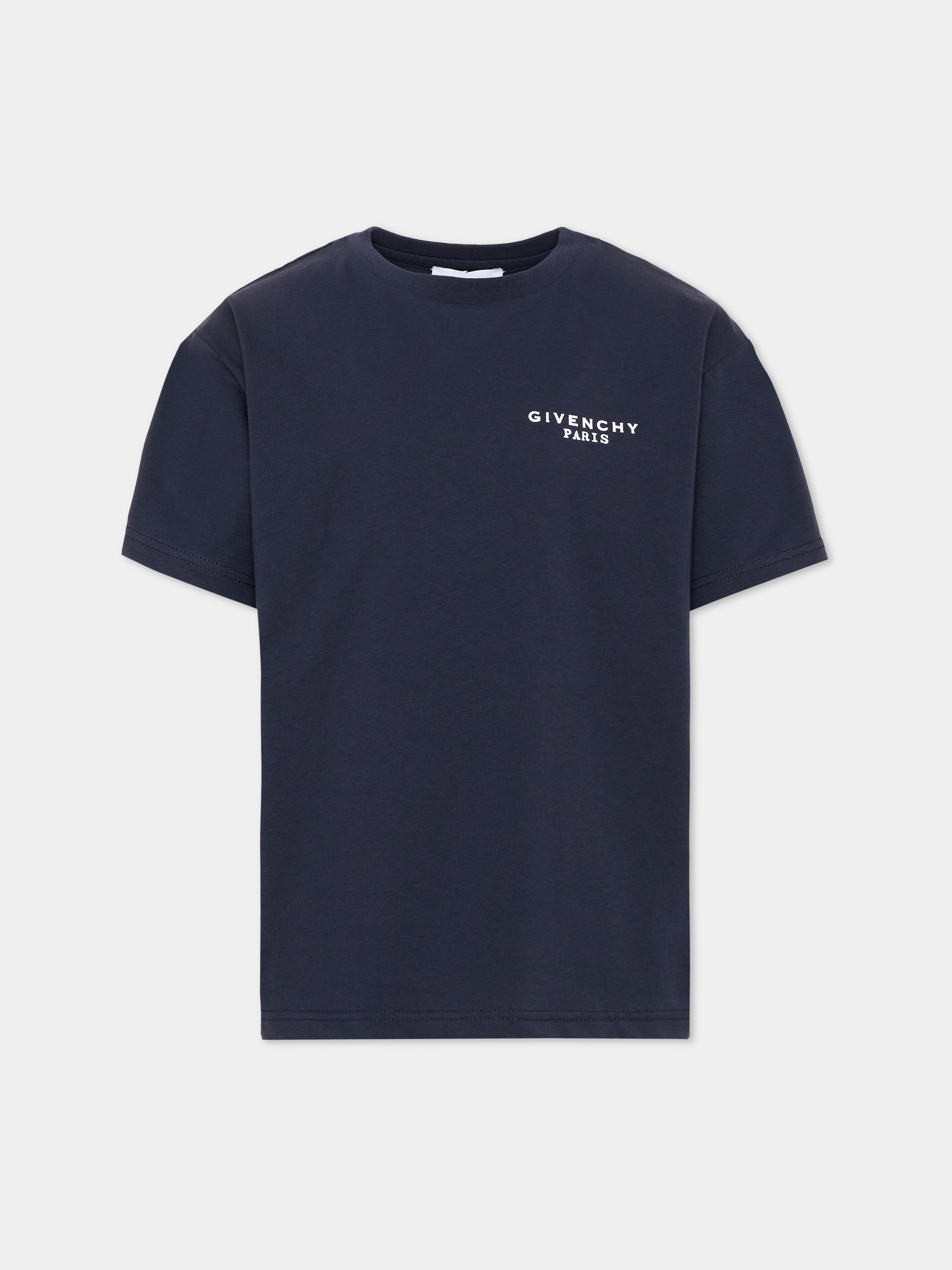 T-Shirt blu per bambini con logo,Givenchy Kids,H31280 853