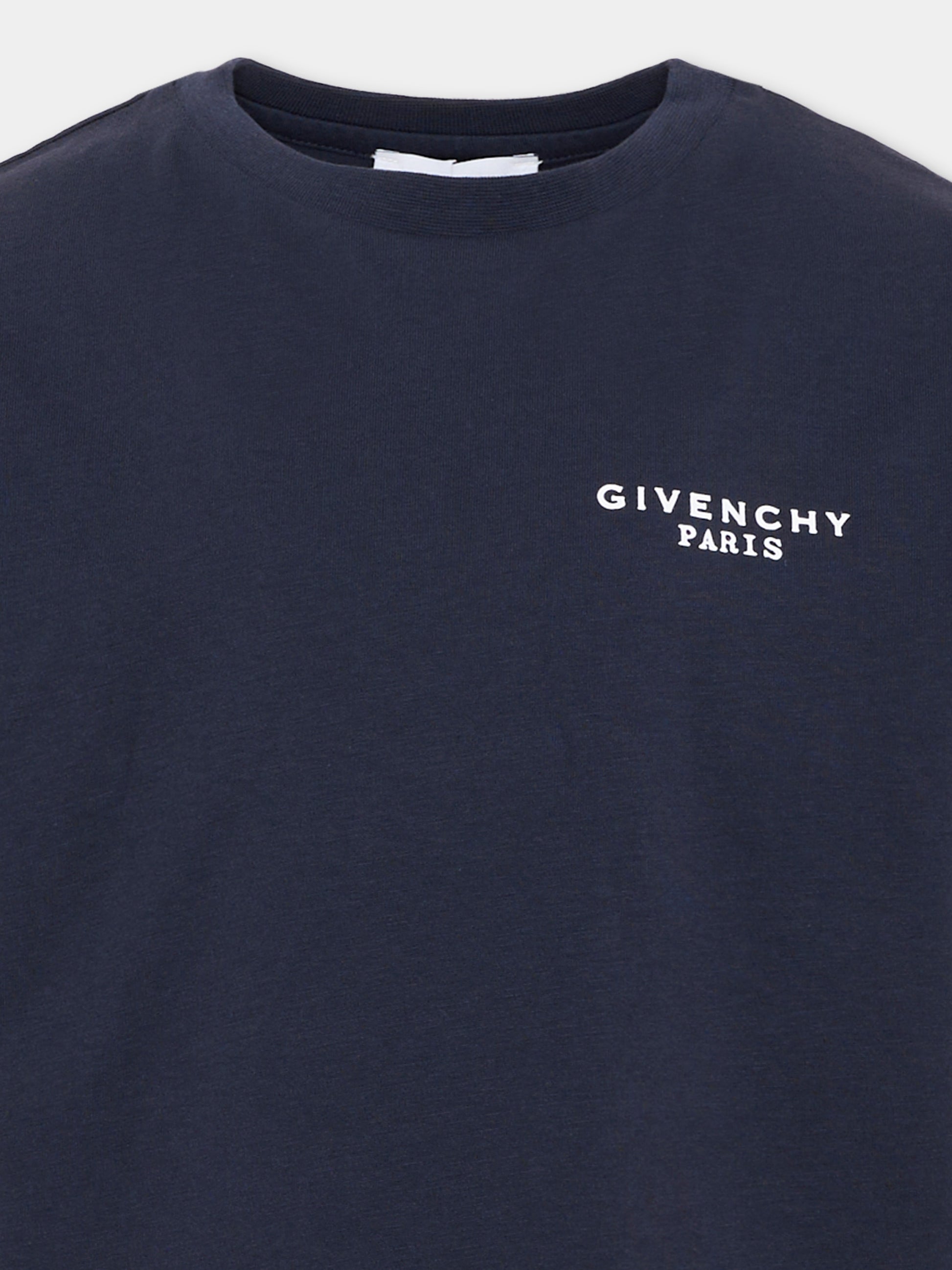 T-Shirt blu per bambini con logo,Givenchy Kids,H31280 853