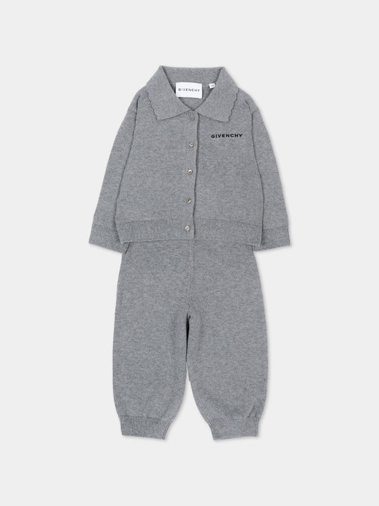 Completo sportivo lungo grigio per neonata con logo,Givenchy Kids,H31295 A47