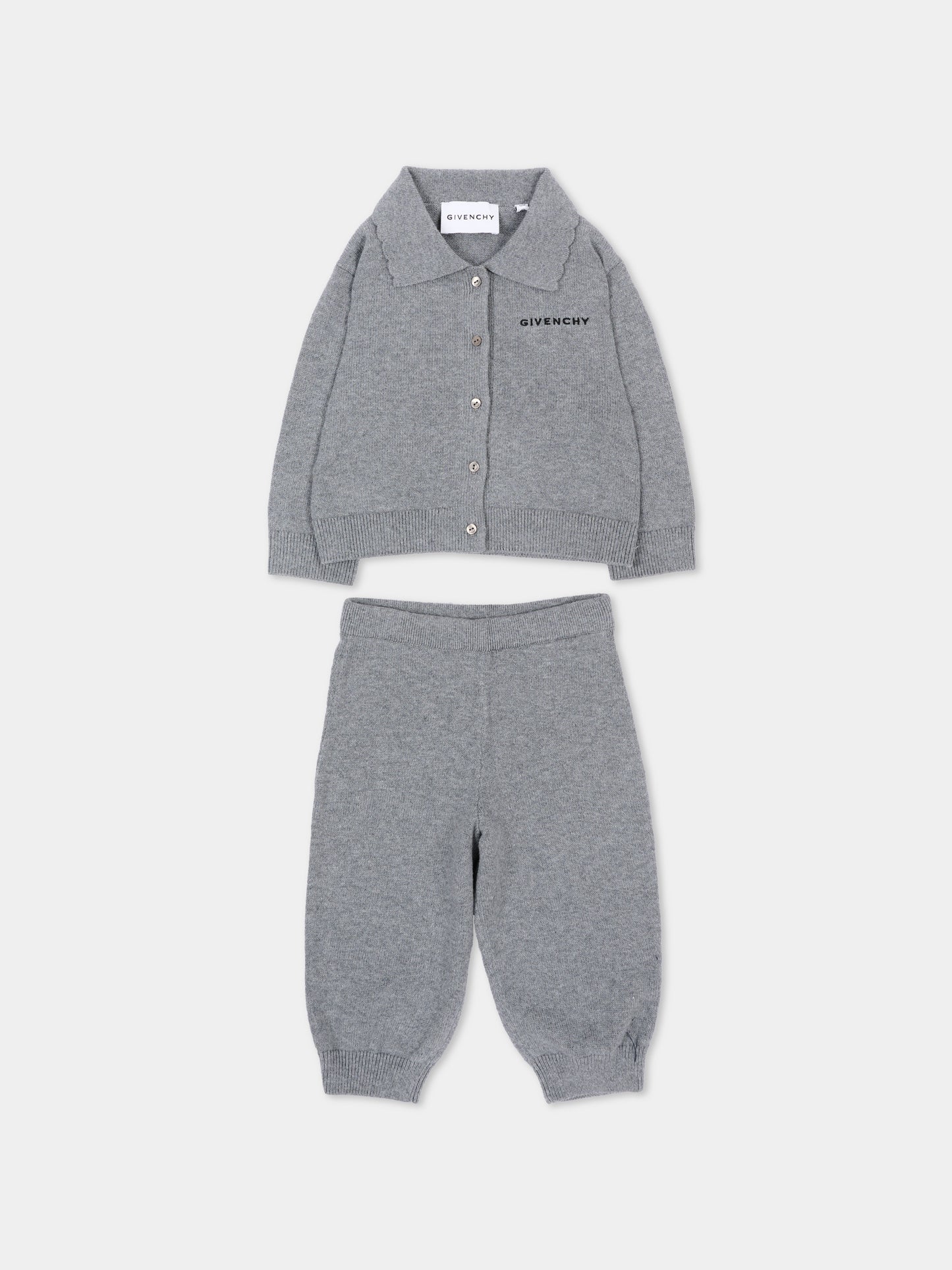 Completo sportivo lungo grigio per neonata con logo,Givenchy Kids,H31295 A47