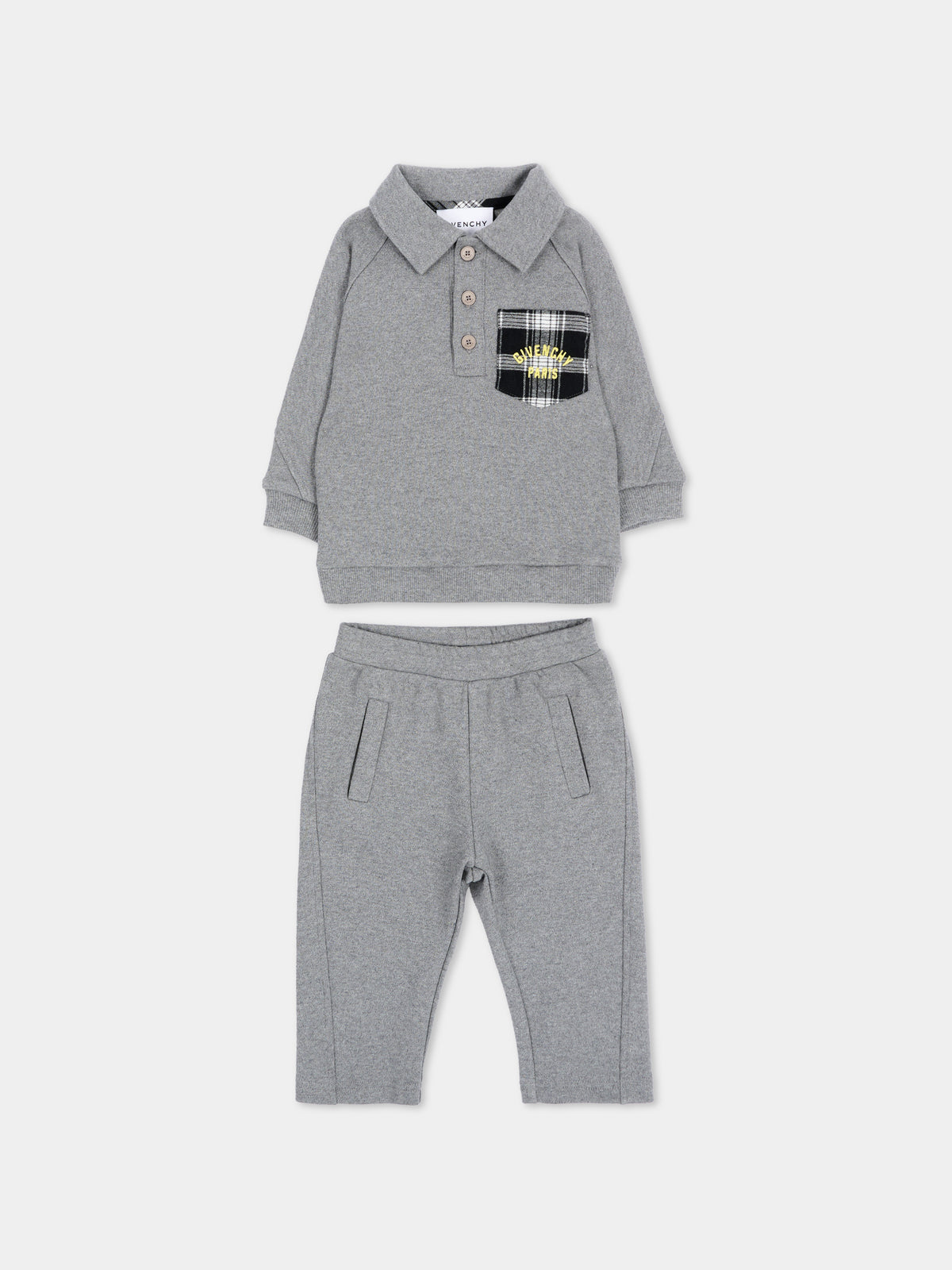 Completo sportivo lungo grigio melange per neonato,Givenchy Kids,H31454 A47