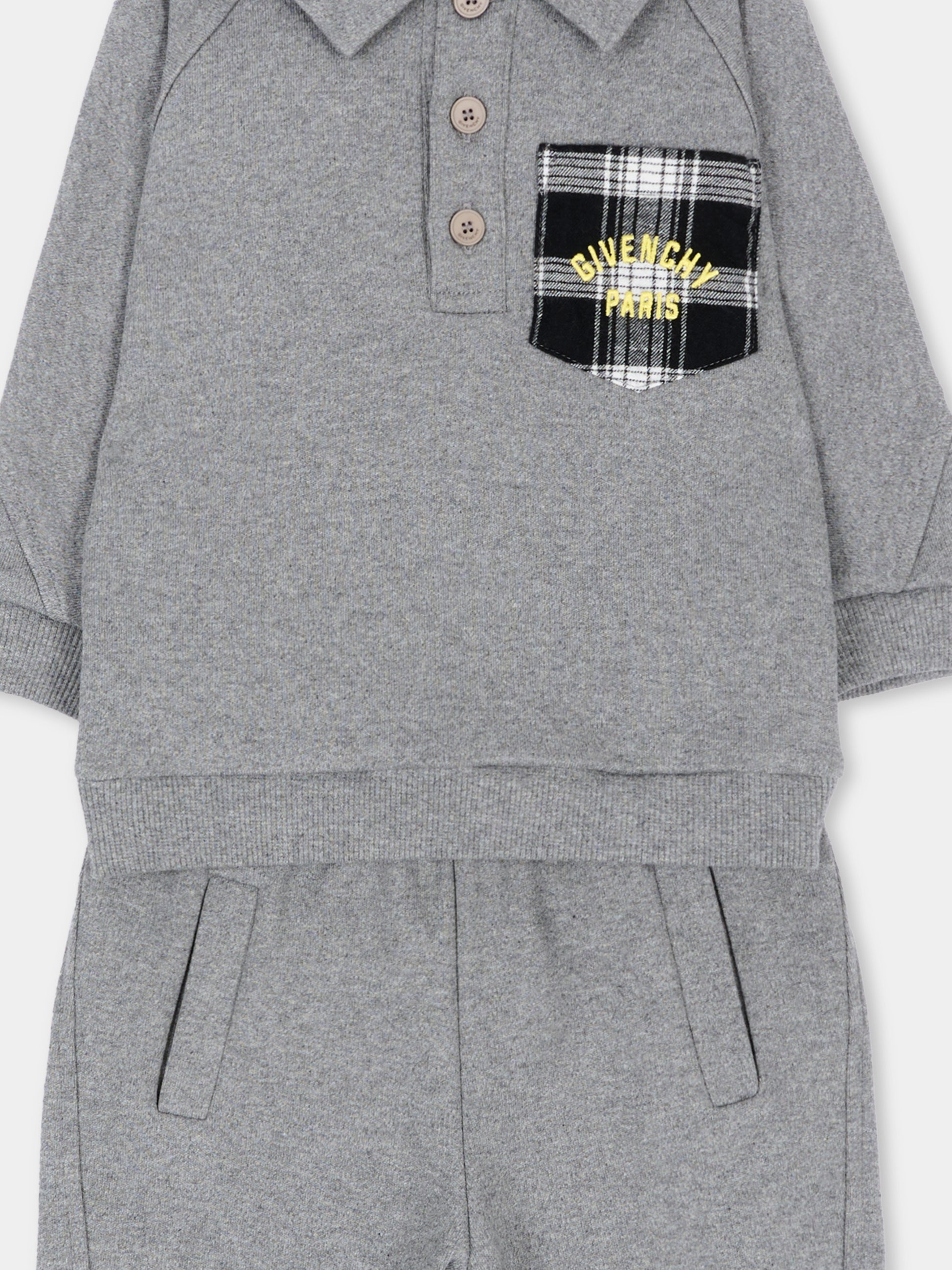 Completo sportivo lungo grigio melange per neonato,Givenchy Kids,H31454 A47