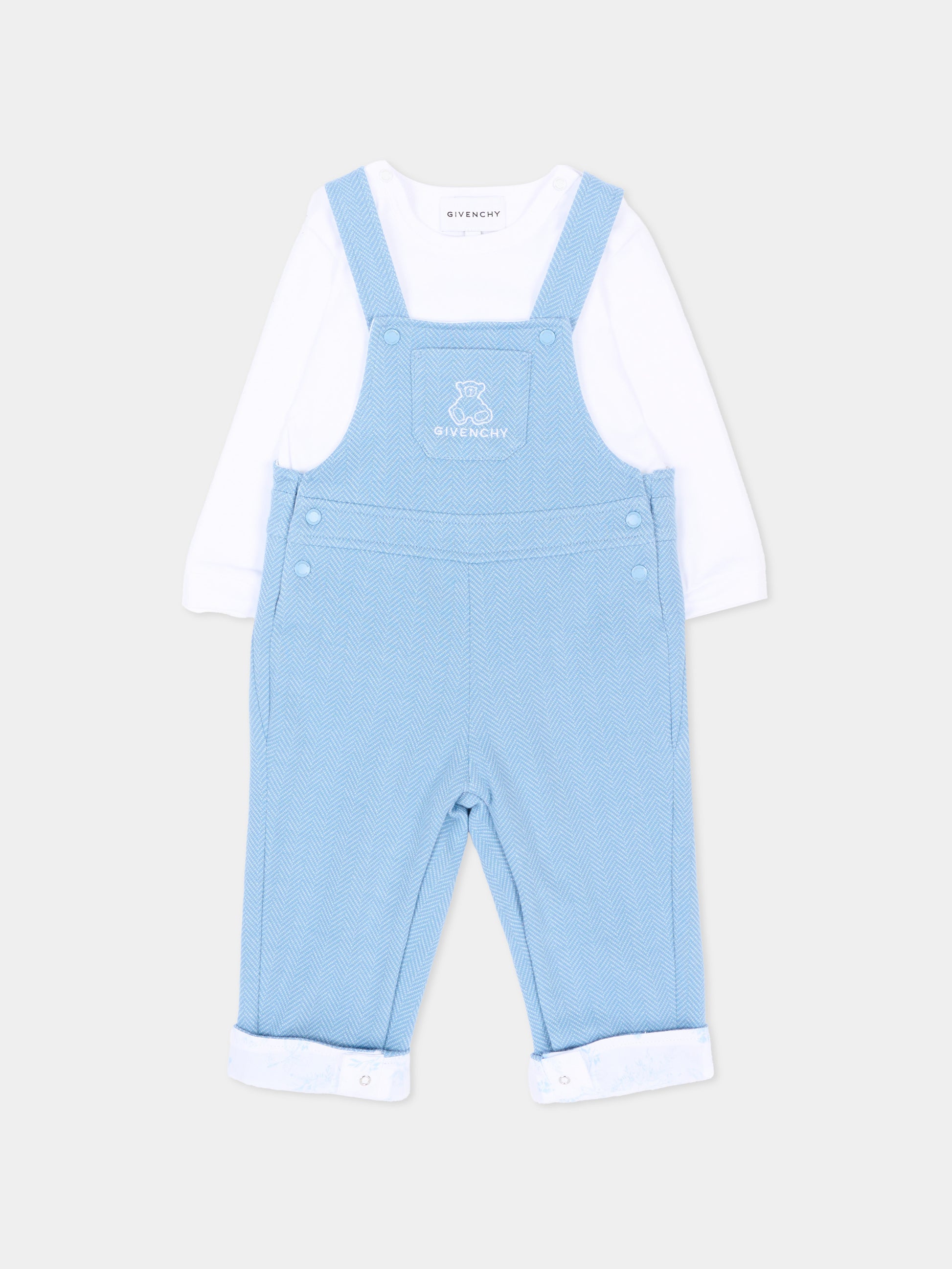 Salopette azzurra per neonato con ricamo,Givenchy Kids,H31538 783