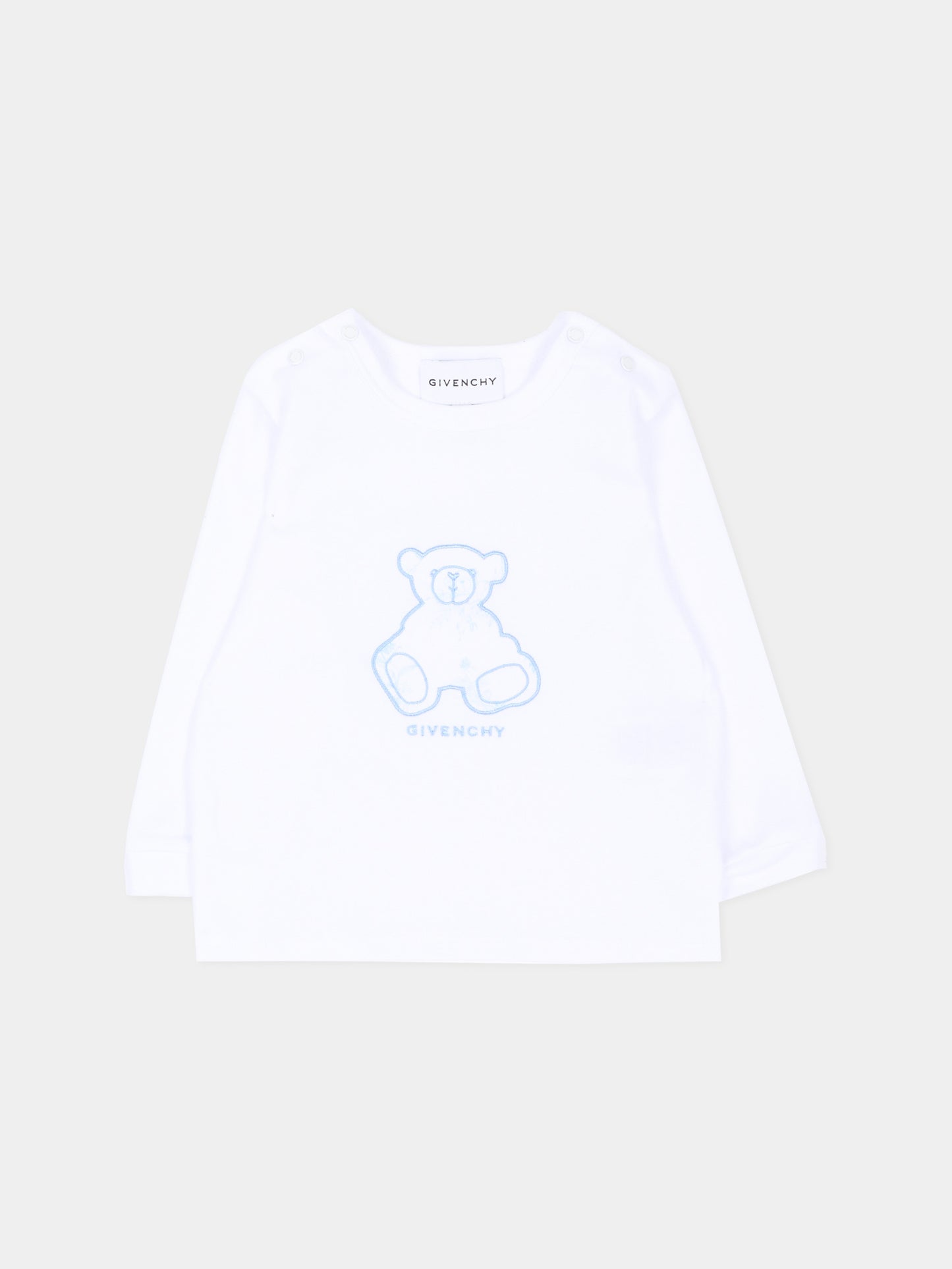 Salopette azzurra per neonato con ricamo,Givenchy Kids,H31538 783