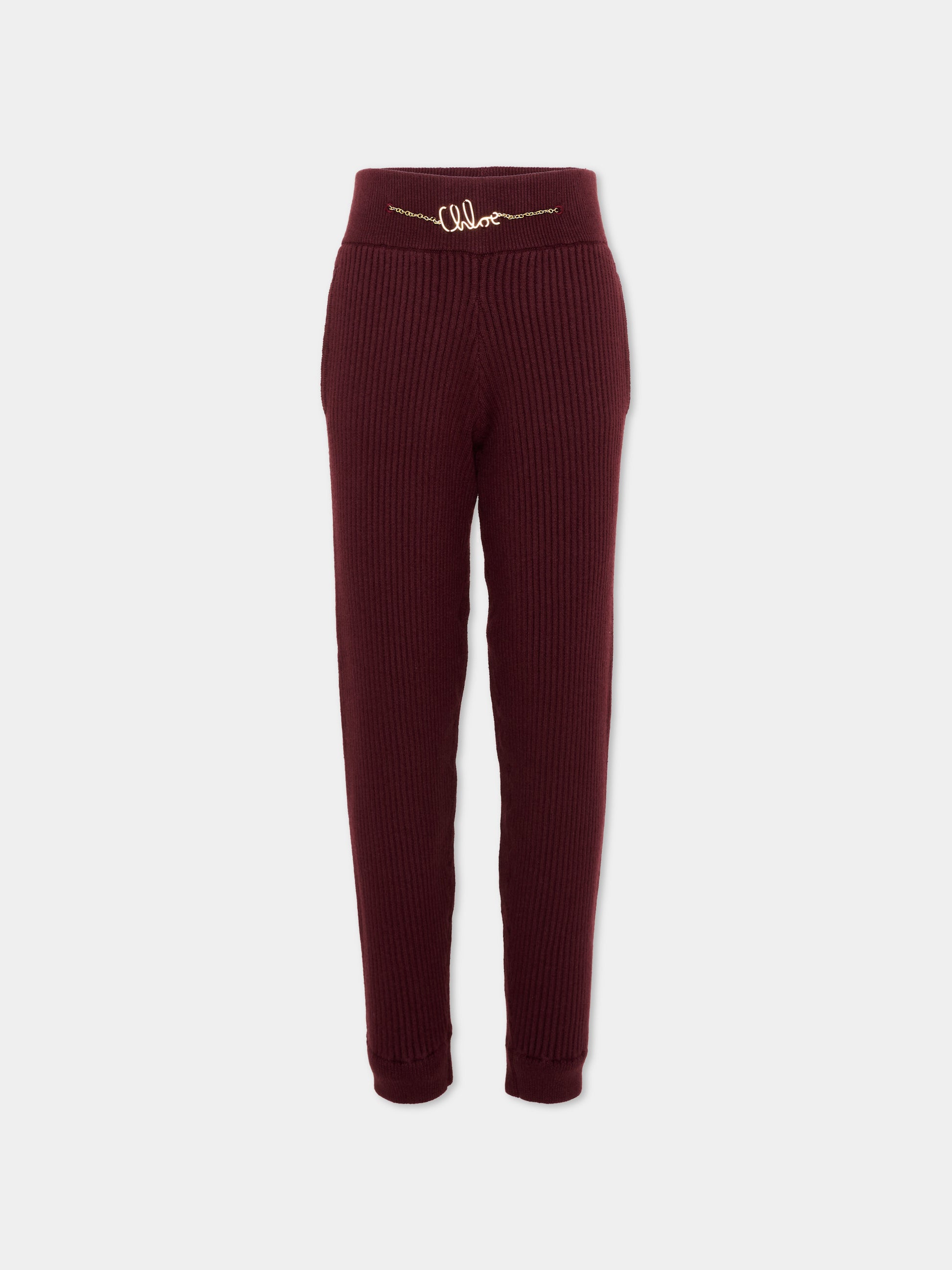 Pantalone bordeaux per bambina con logo,Chloé Kids,C21261 94E