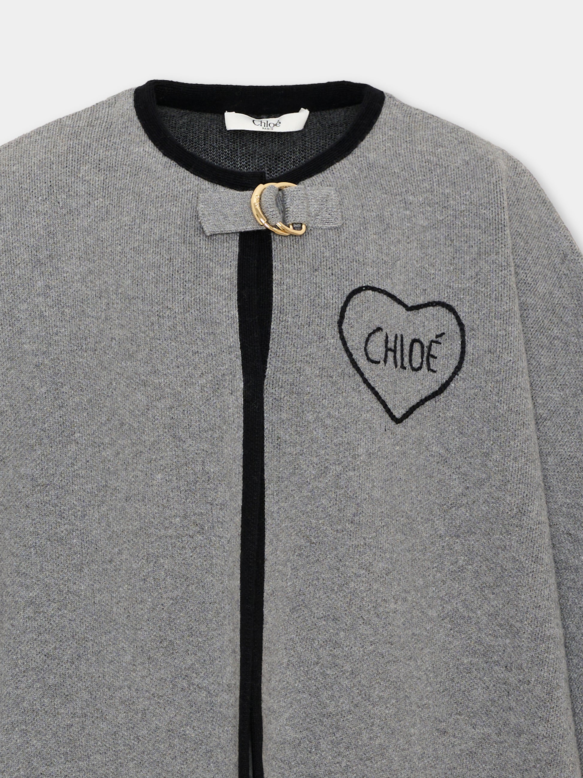 Cappa grigia per bambina in maglia con logo,Chloé Kids,C21272 A46