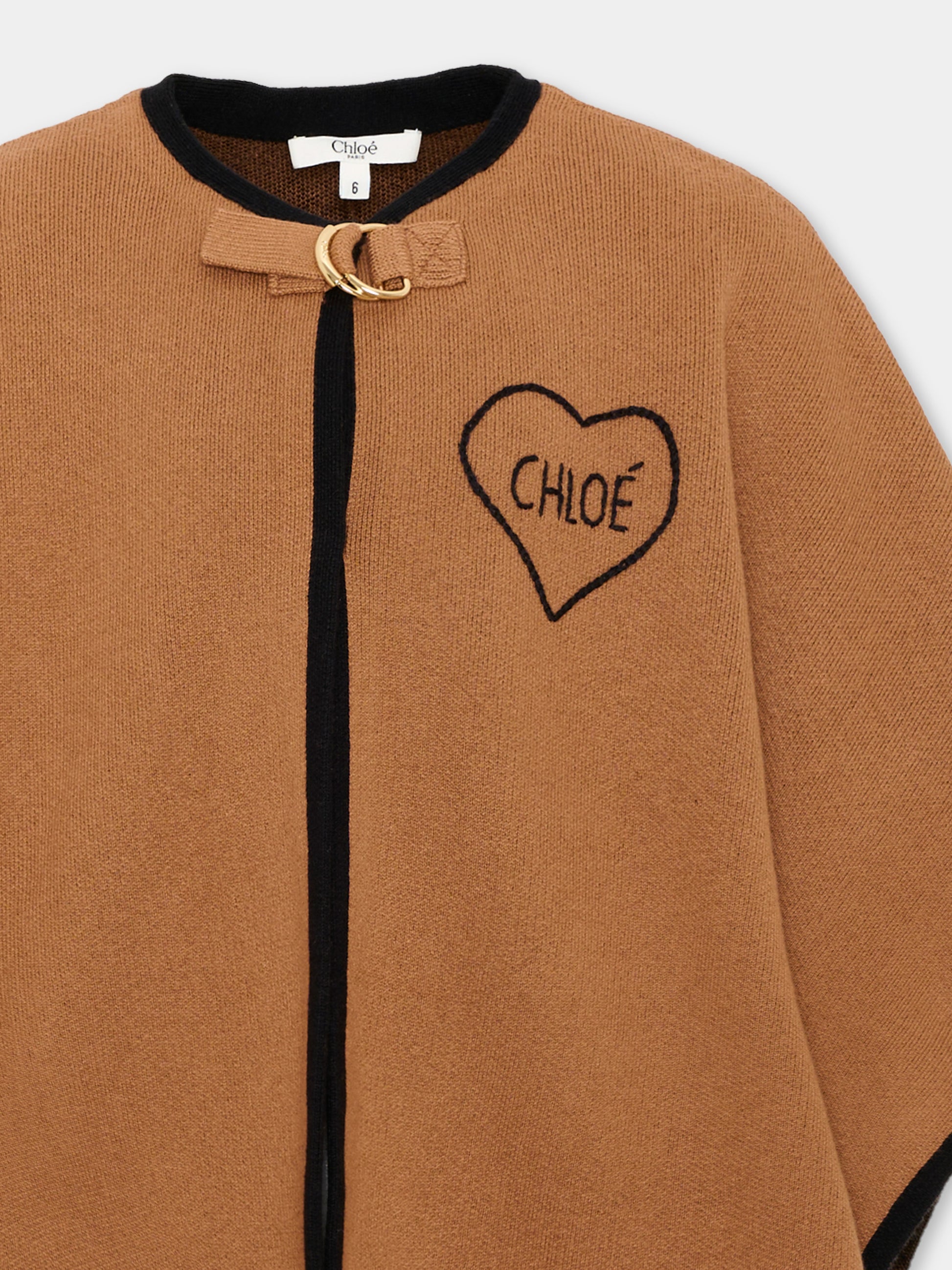 Cappa cammello per bambina in maglia con logo,Chloé Kids,C21272 31F