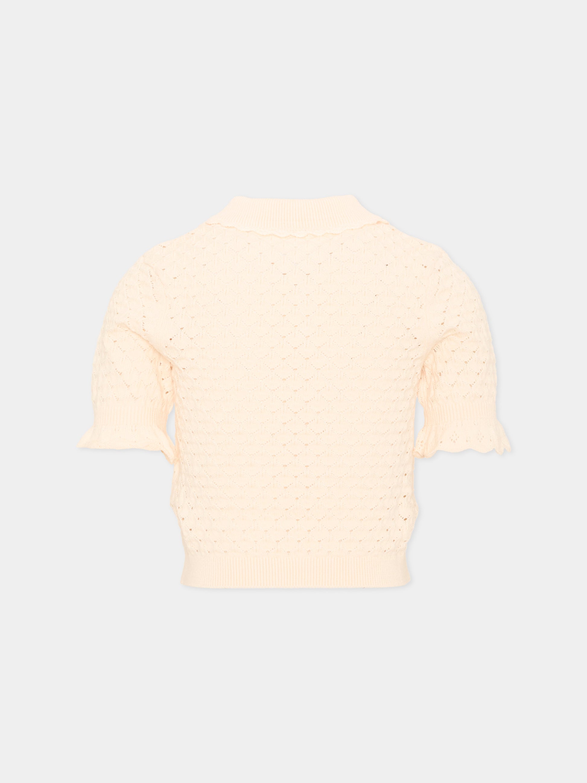 Polo a manica corta avorio traforata in maglia per bambina,Chloé Kids,C21296 148