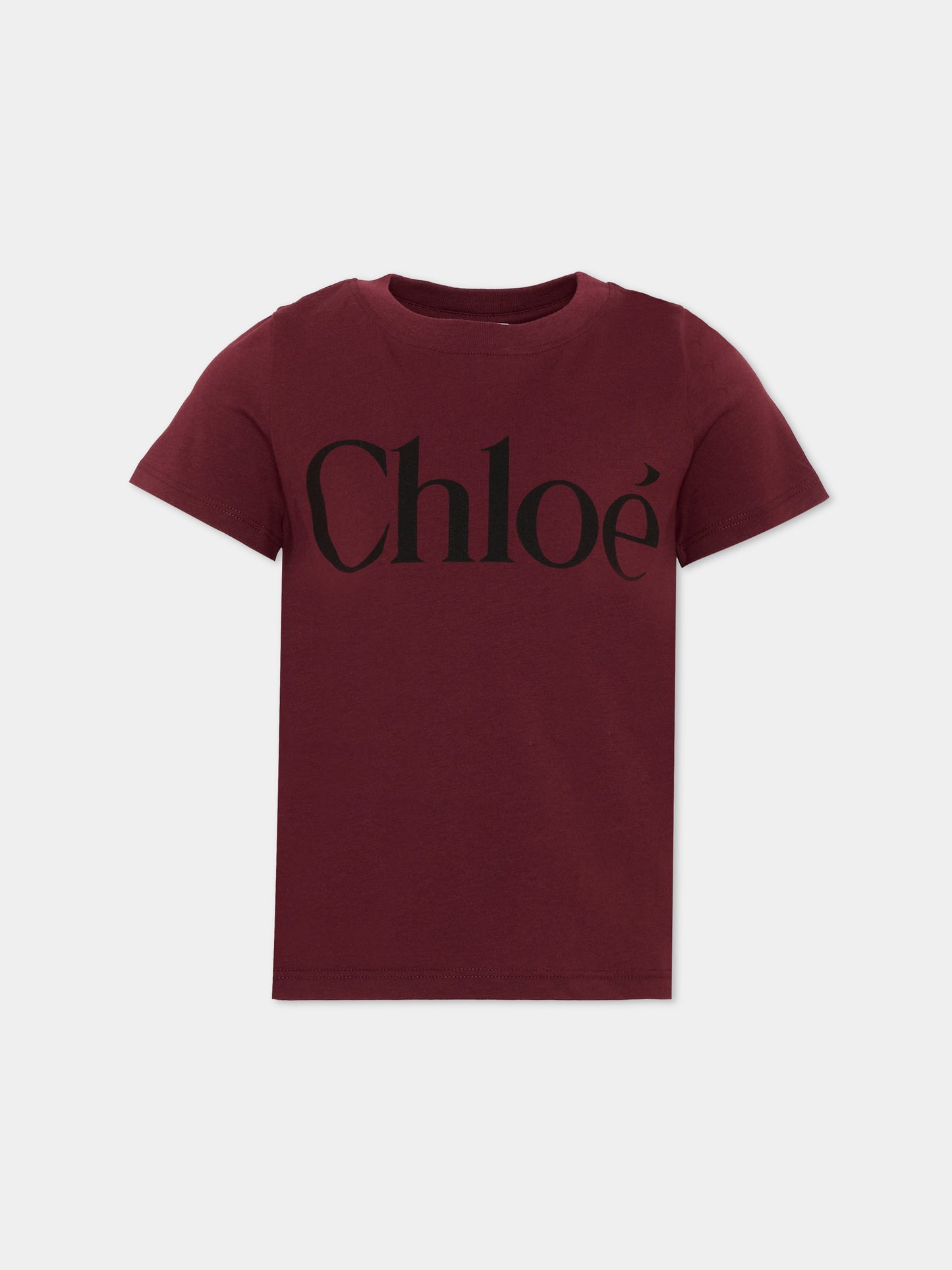 T-shirt bordeaux per bambina con logo,Chloé Kids,C21301 94E