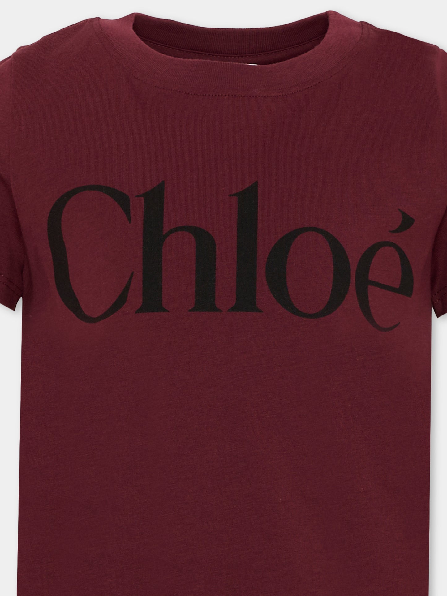 T-shirt bordeaux per bambina con logo,Chloé Kids,C21301 94E