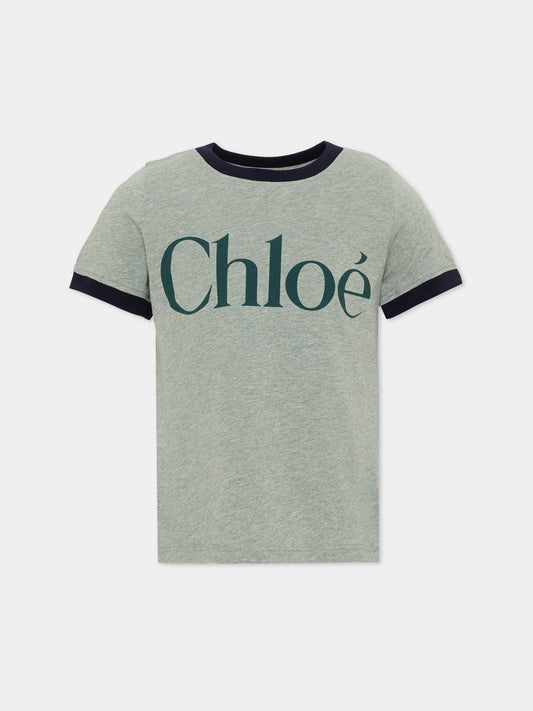 T-Shirt verde per bambina con logo,Chloé Kids,C21302 H02