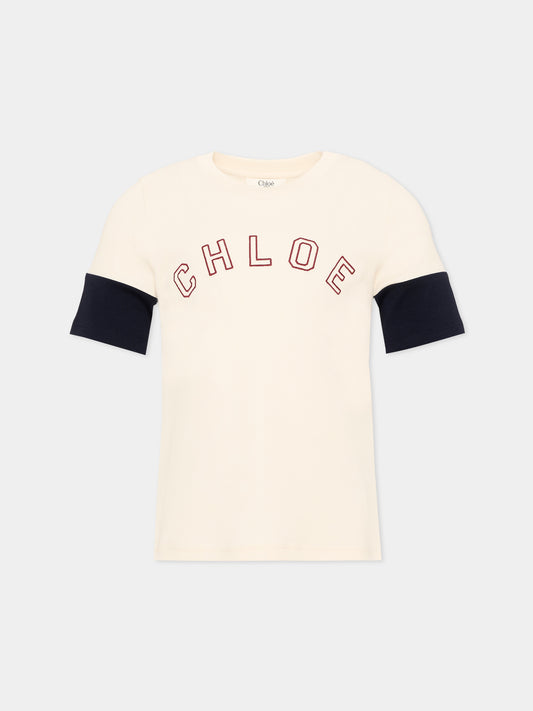 T-shirt avorio per bambina con logo,Chloé Kids,C21306 148