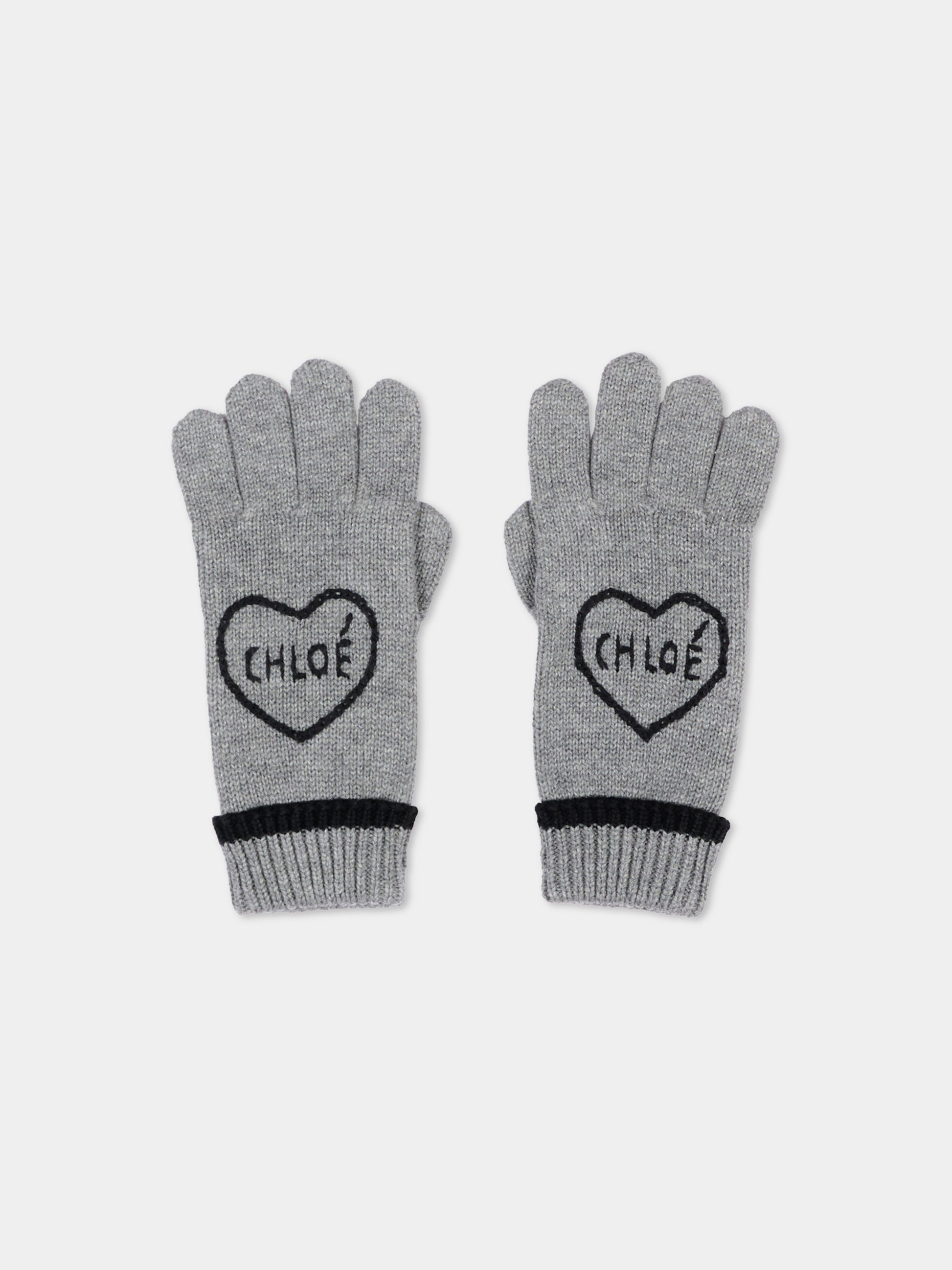 Guanto grigio per bambina con cuore,Chloé Kids,C21315 A46