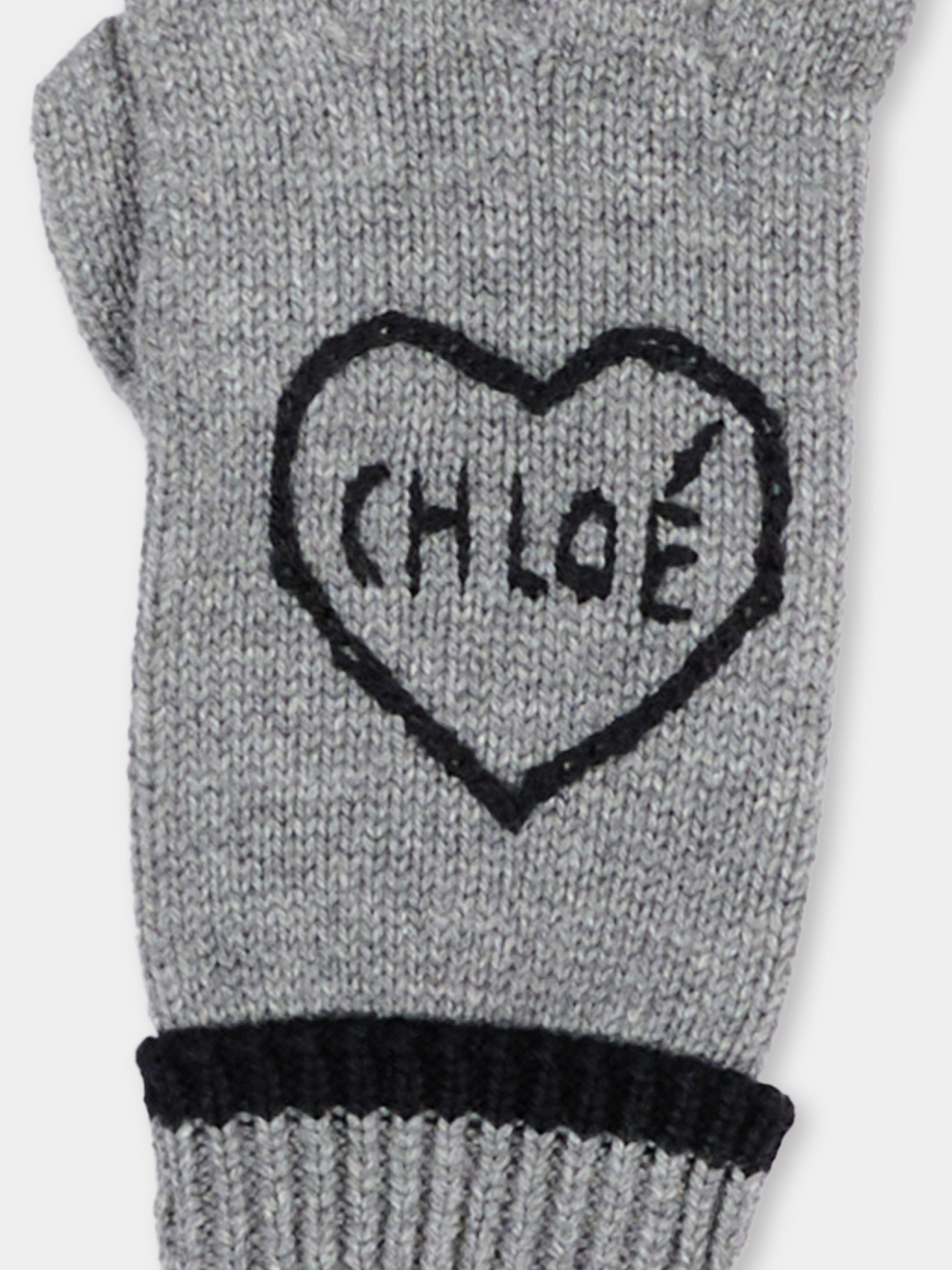Guanto grigio per bambina con cuore,Chloé Kids,C21315 A46