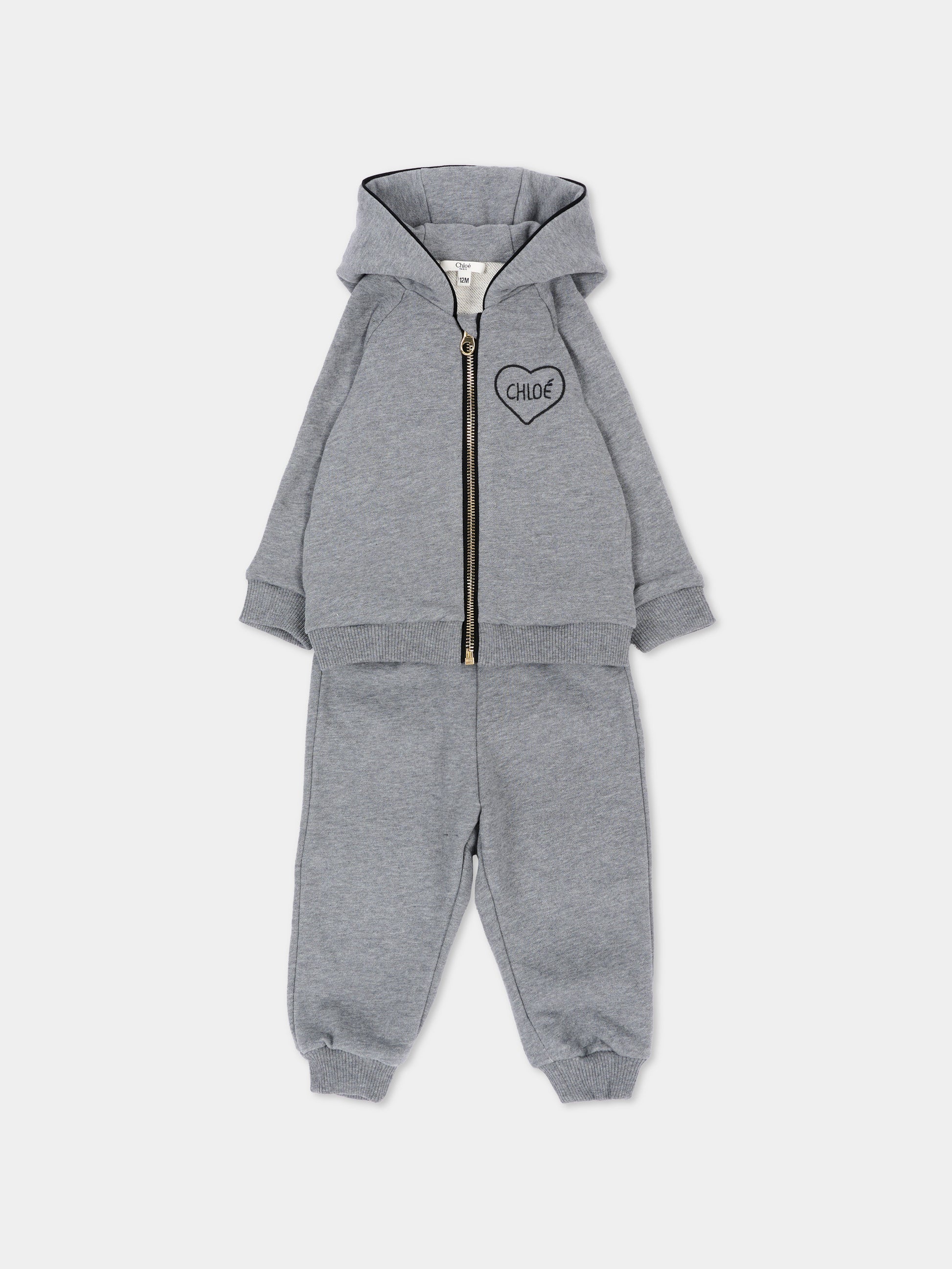 Completo sportivo lungo grigio per neonata,Chloé Kids,C21347 A46