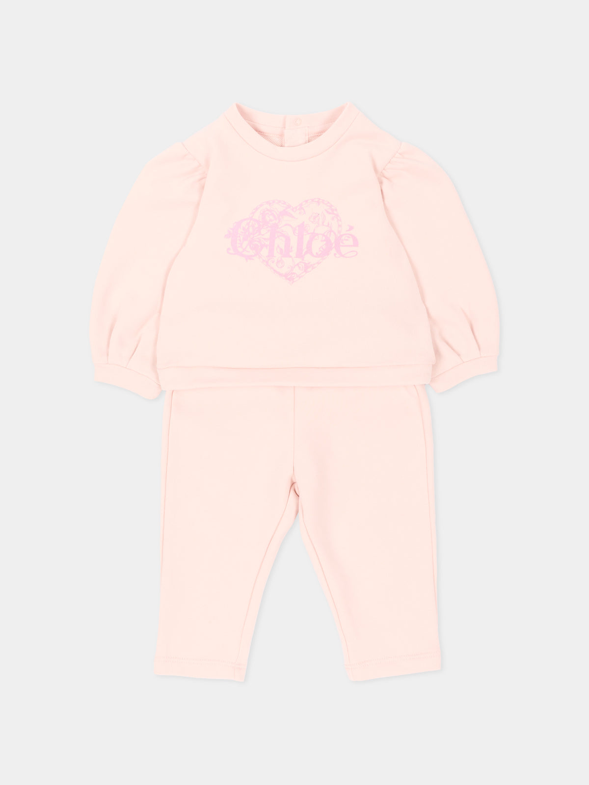 Completo sportivo lungo rosa per neonata,Chloé Kids,C21348 46J