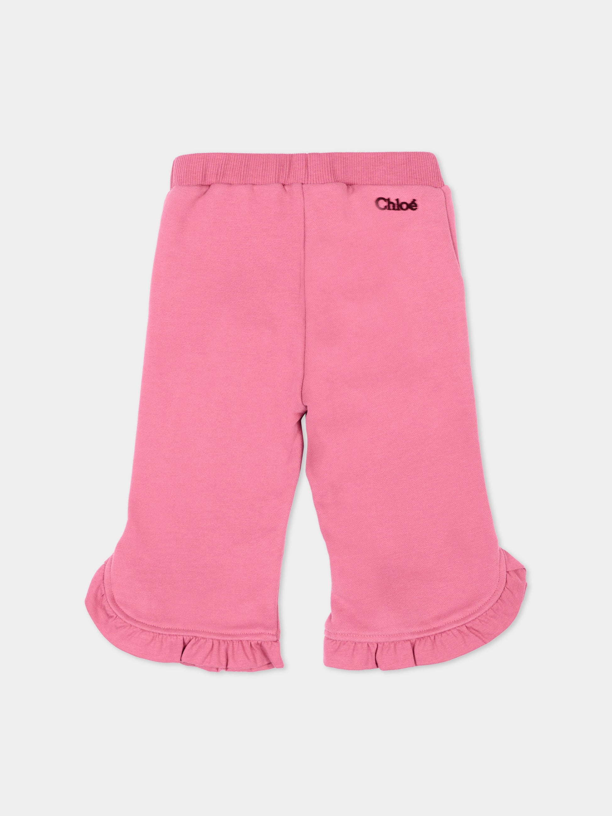 Pantaloni sportivi fucsia per neonata con logo,Chloé Kids,C21351 48S