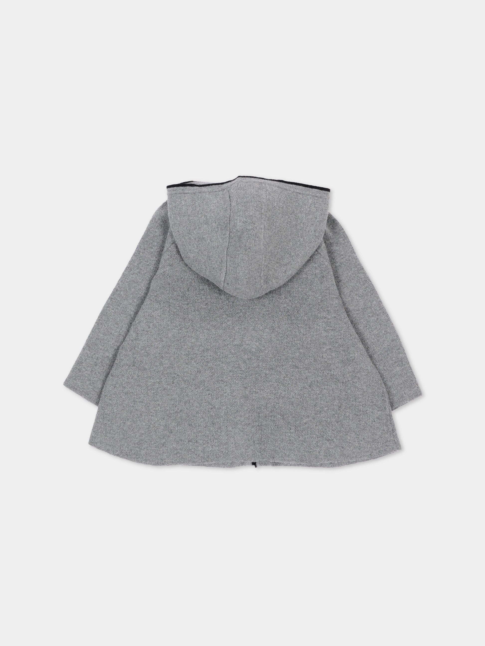Cappa grigia per neonata con cappuccio in maglia,Chloé Kids,C21355 A46
