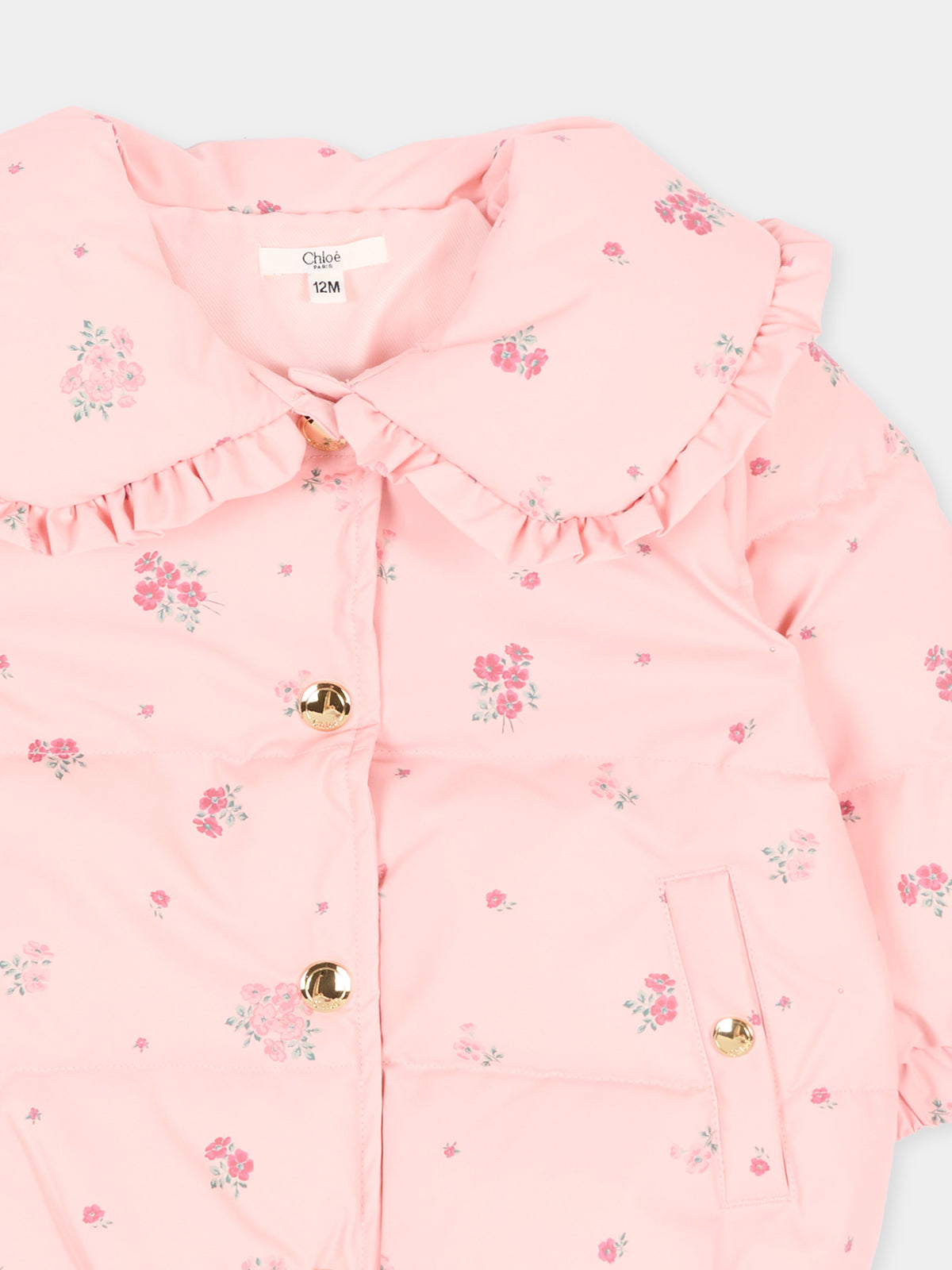 Piumino rosa per neonata floreale,Chloé Kids,C21358 461