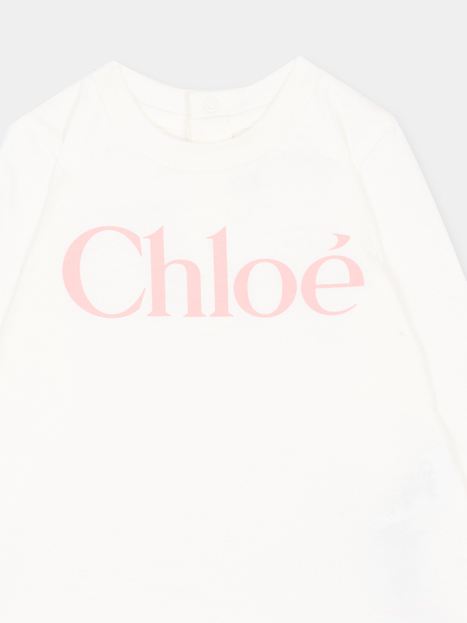 T-Shirt bianca per neonata con logo,Chloé Kids,C21362 117