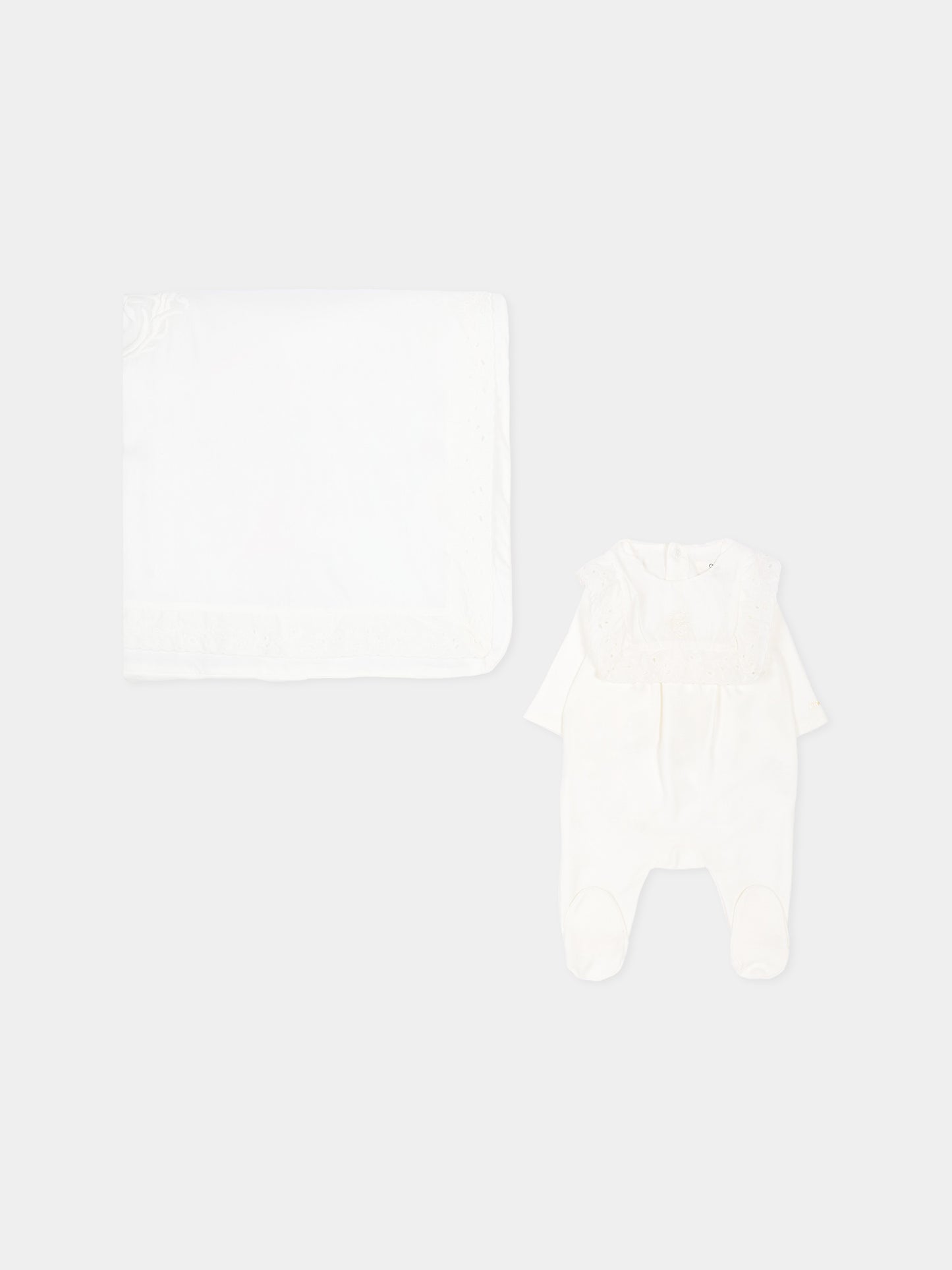 Set tutina bianco per neonata con ricamo sangallo,Chloé Kids,C21372 117